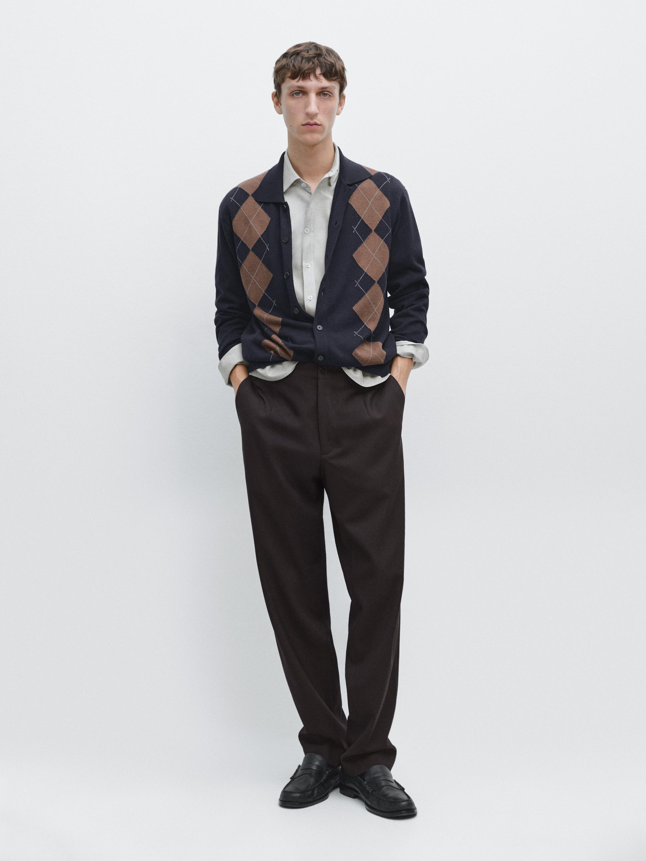 Cool wool textured trousers — BROWN