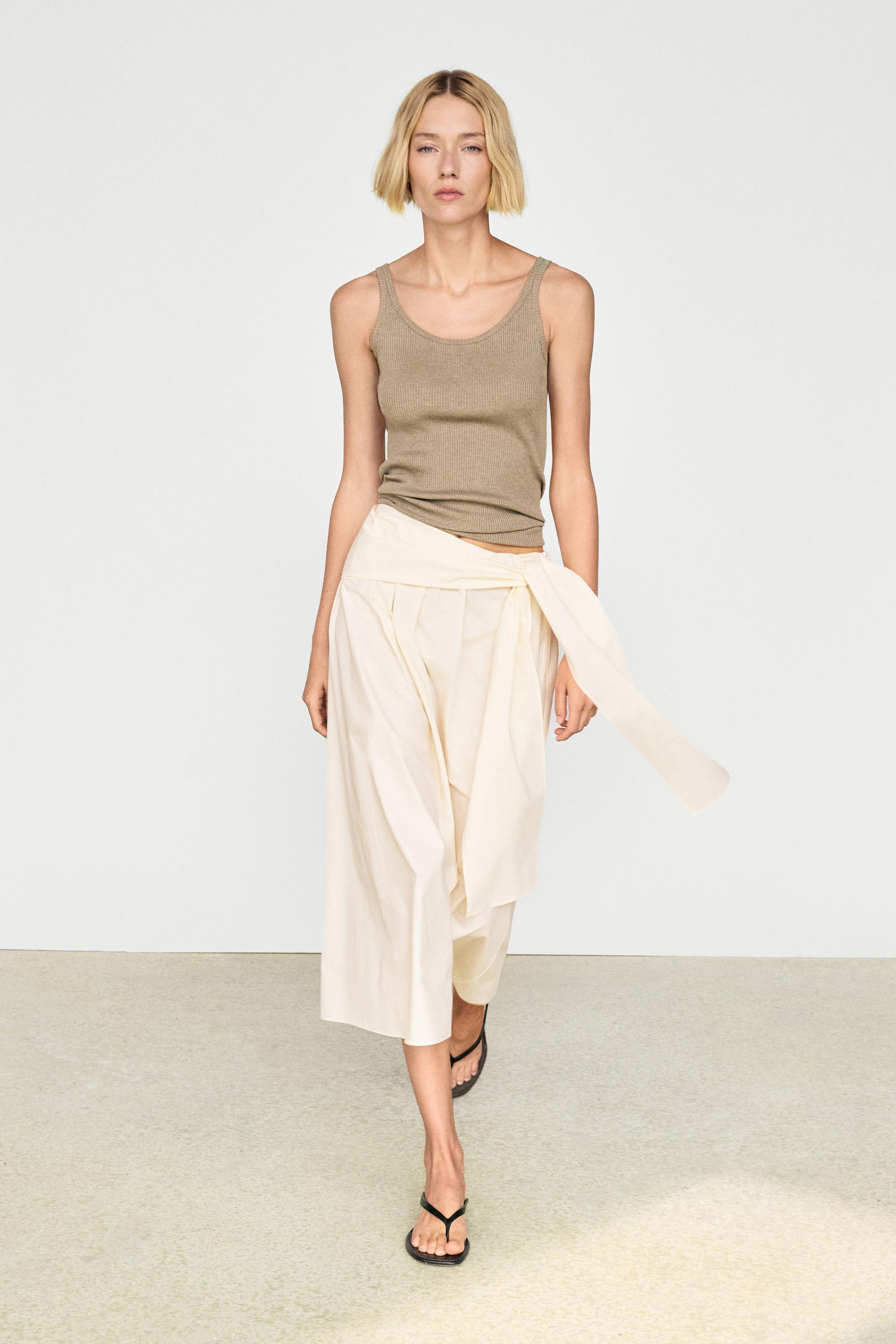 Flowing skirt with scarf detail — CREAM