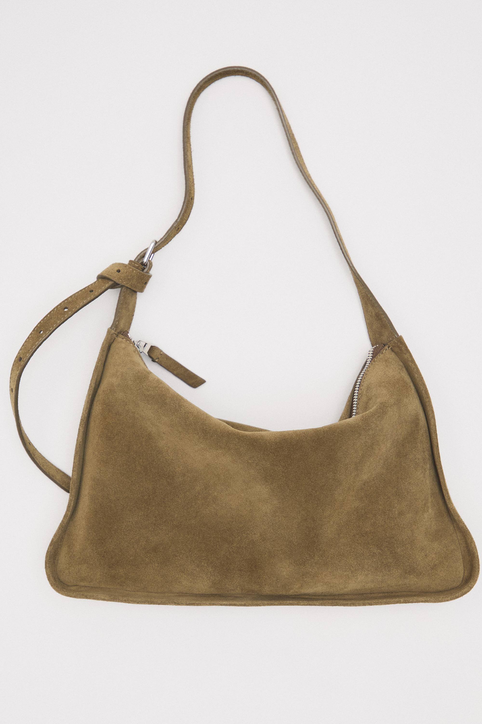 Split suede leather crossbody bag — KHAKI GREEN