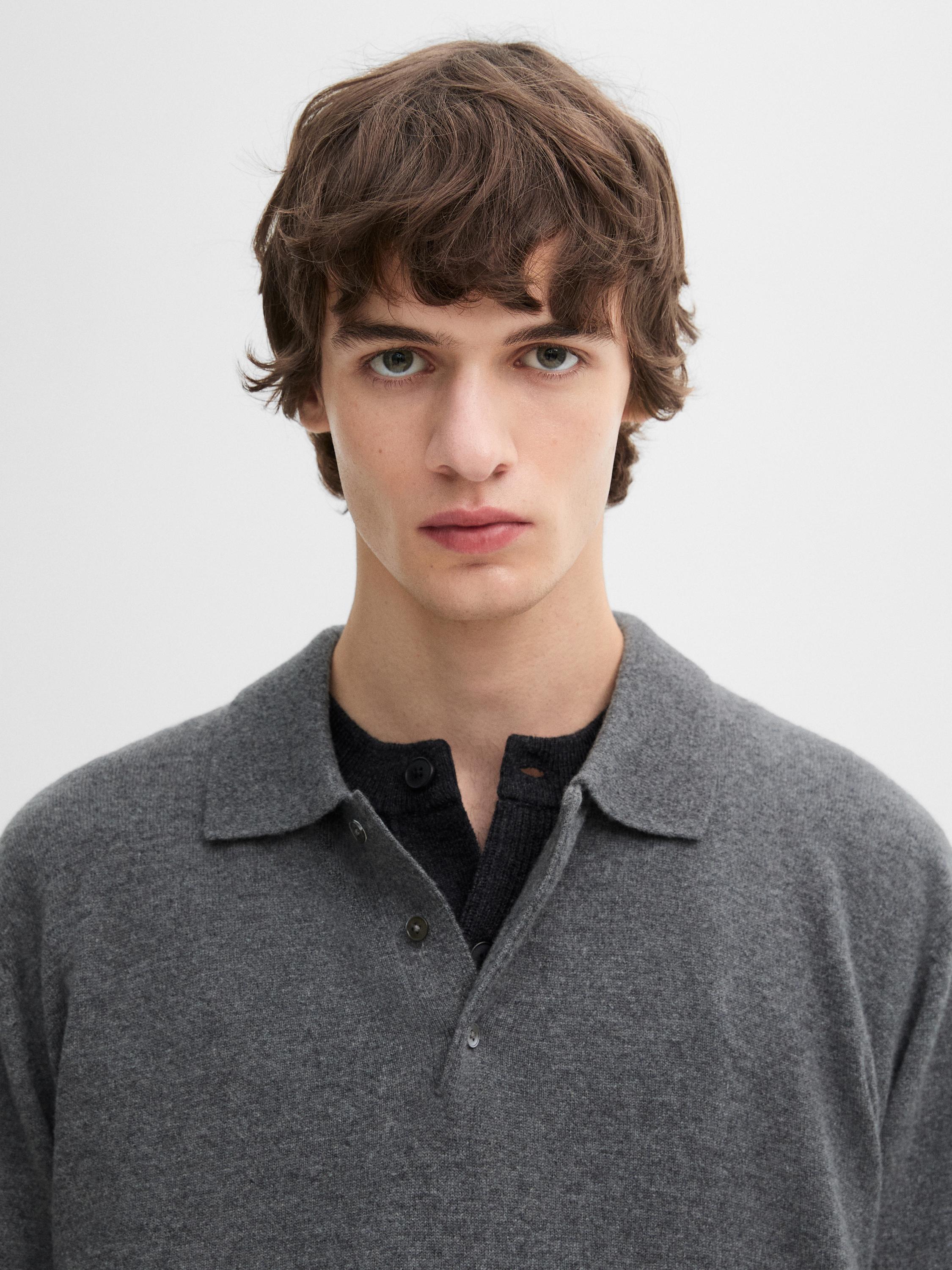100% cashmere knit polo collar sweater