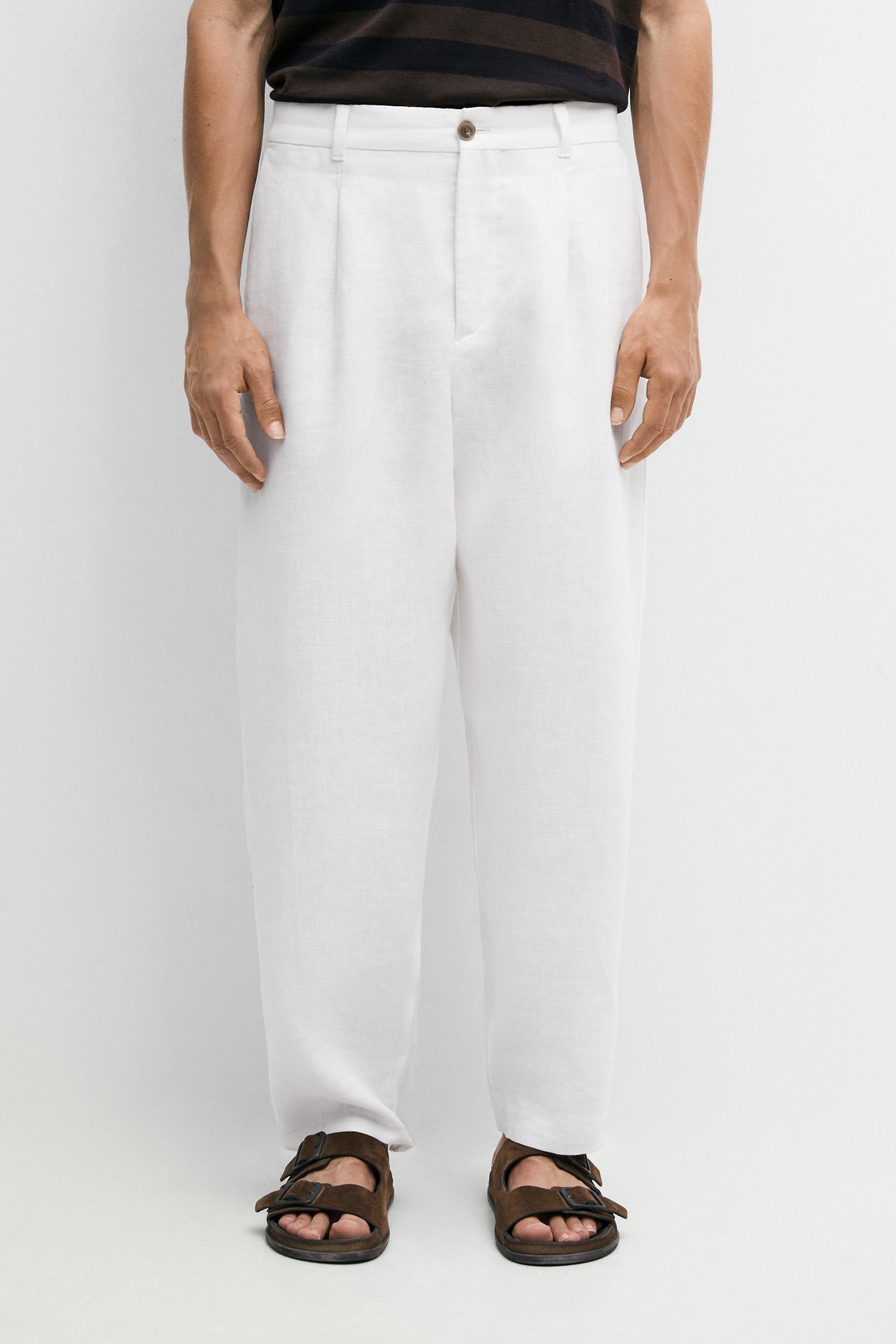 100% linen pants with dart detail — WHITE