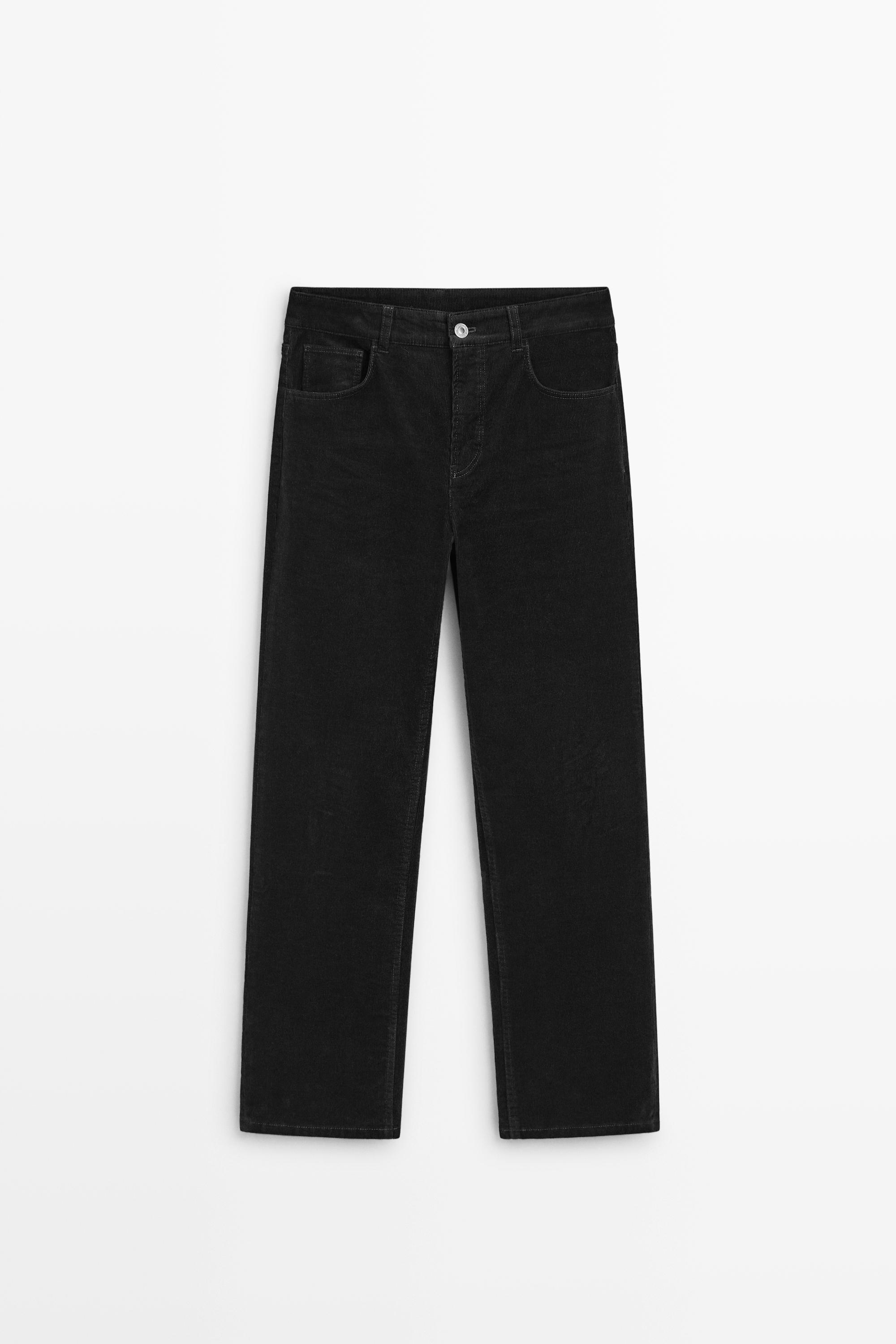 Mid-waist slim straight needlecord pants