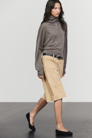 Long suede leather Bermuda shorts — BEIGE 8