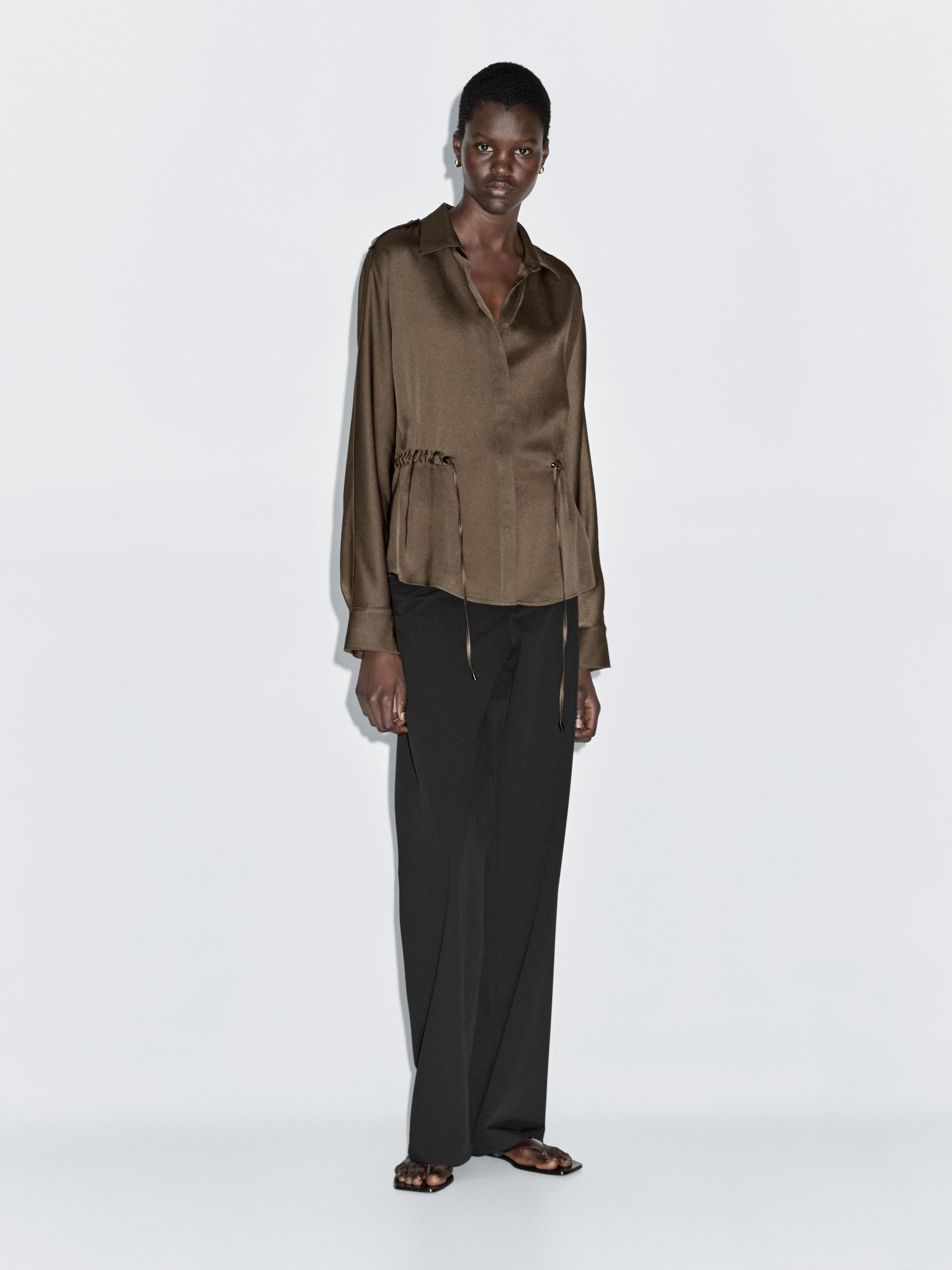Camisa Fluida Detalle Cintura - Marrón - Xs - Massimo Dutti - Mujer