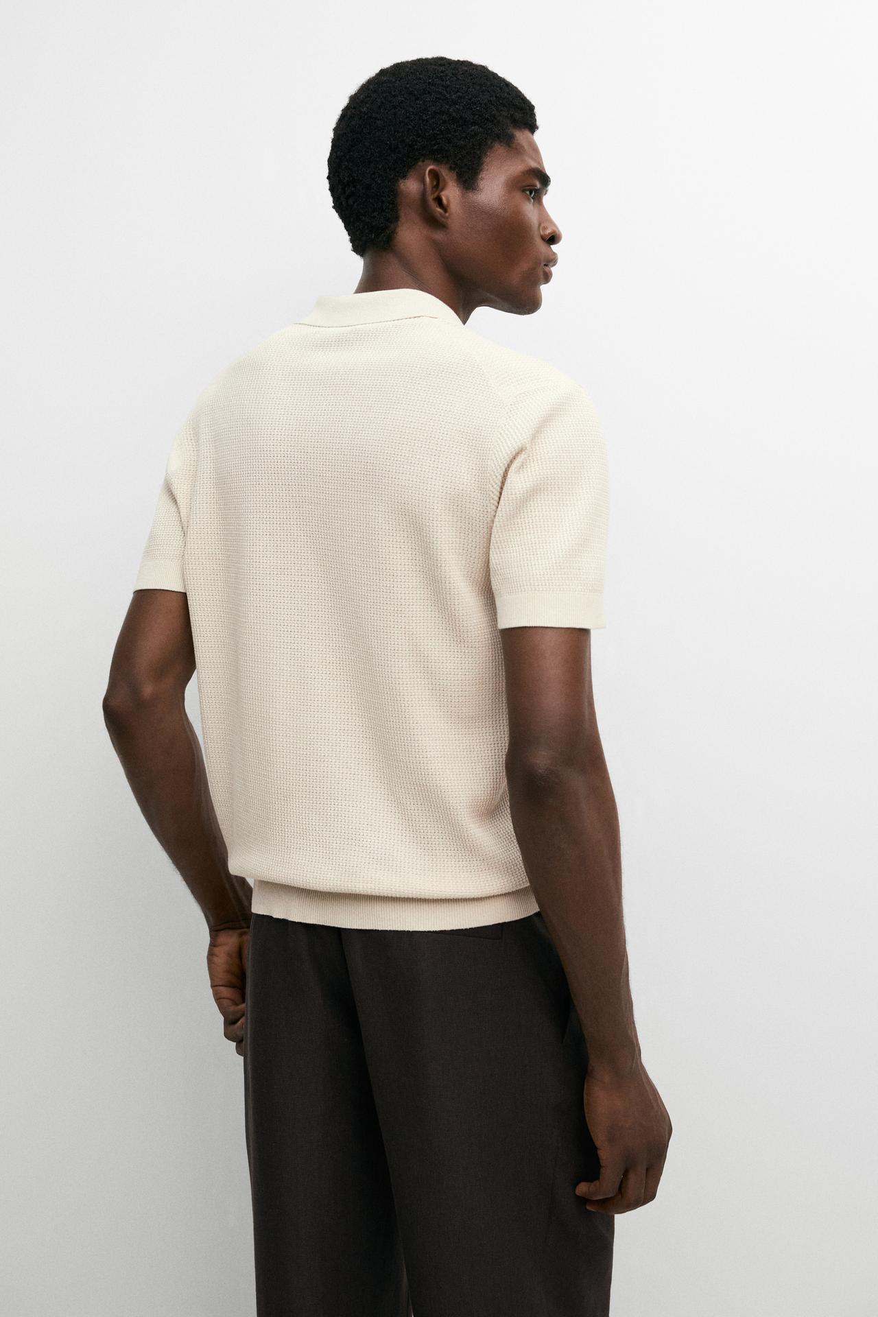 100% cotton button-collar polo shirt — CREAM