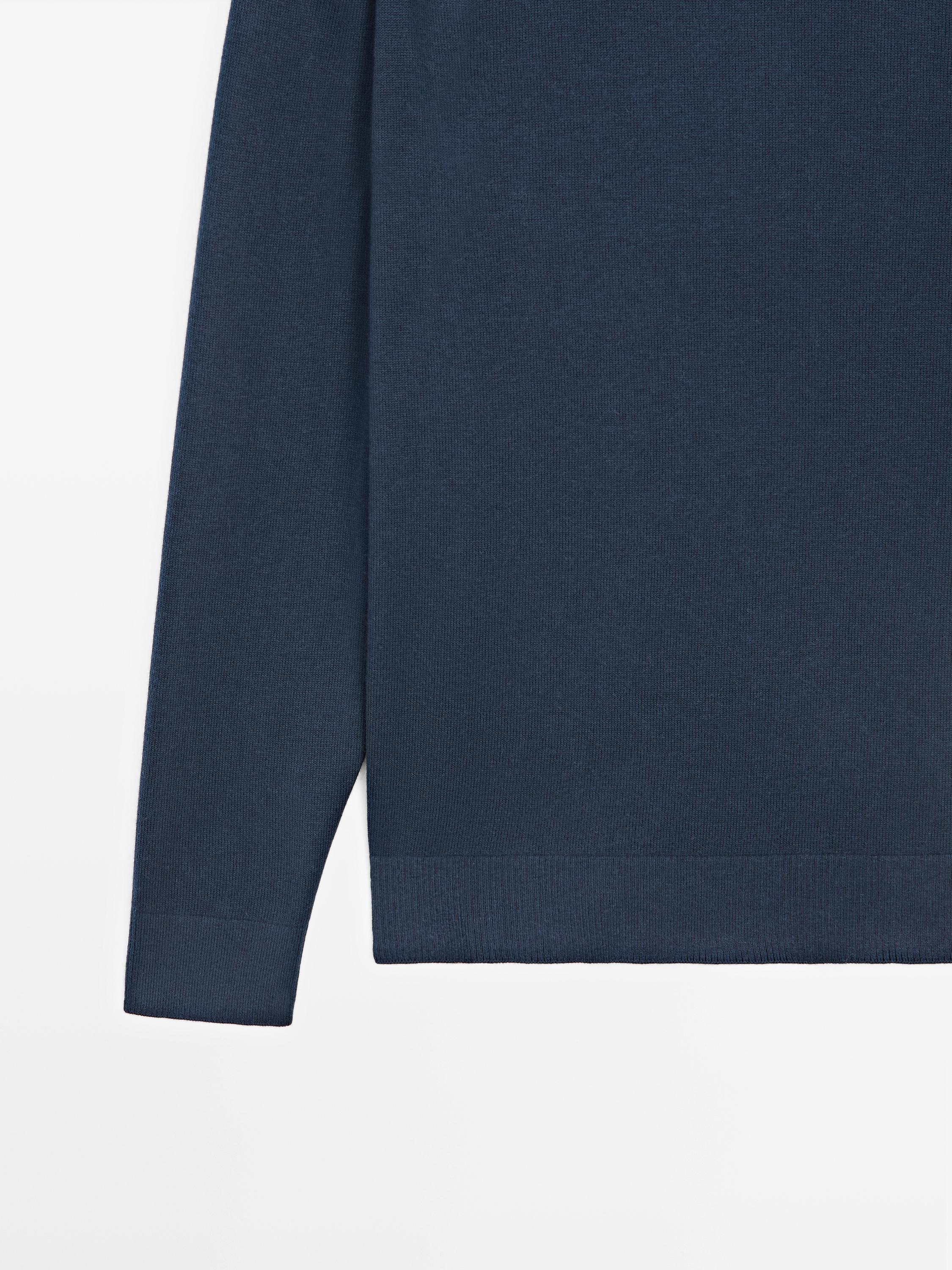 Knit cotton and wool sweater with crew neck — Dark blue