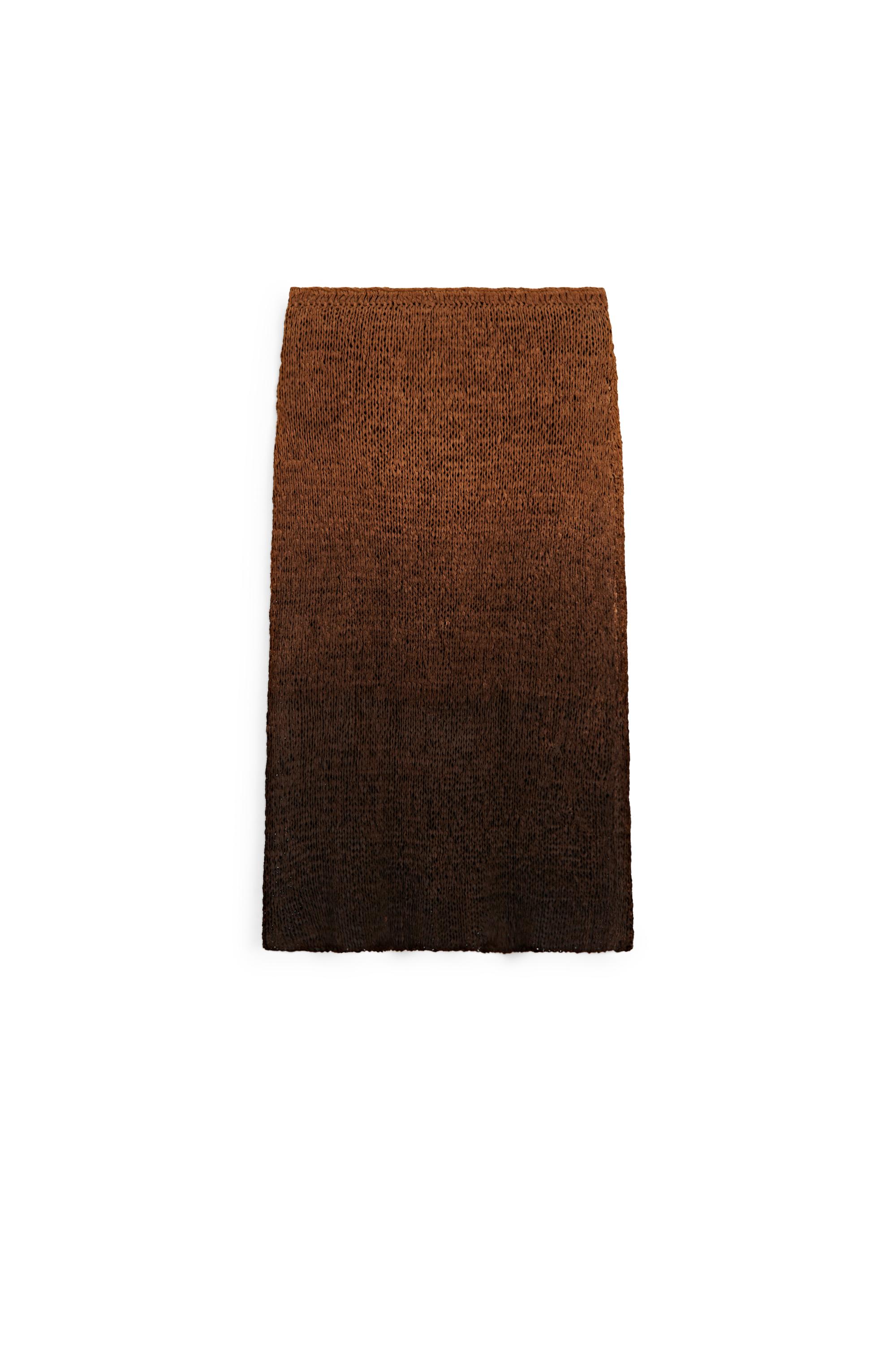 Suede leather knit midi skirt — BROWN