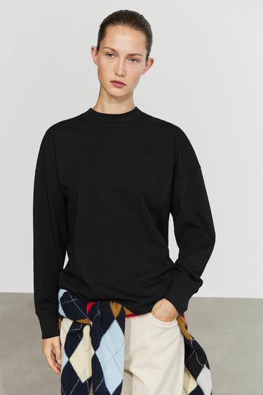 Long sleeve round neck T-shirt — BLACK 3
