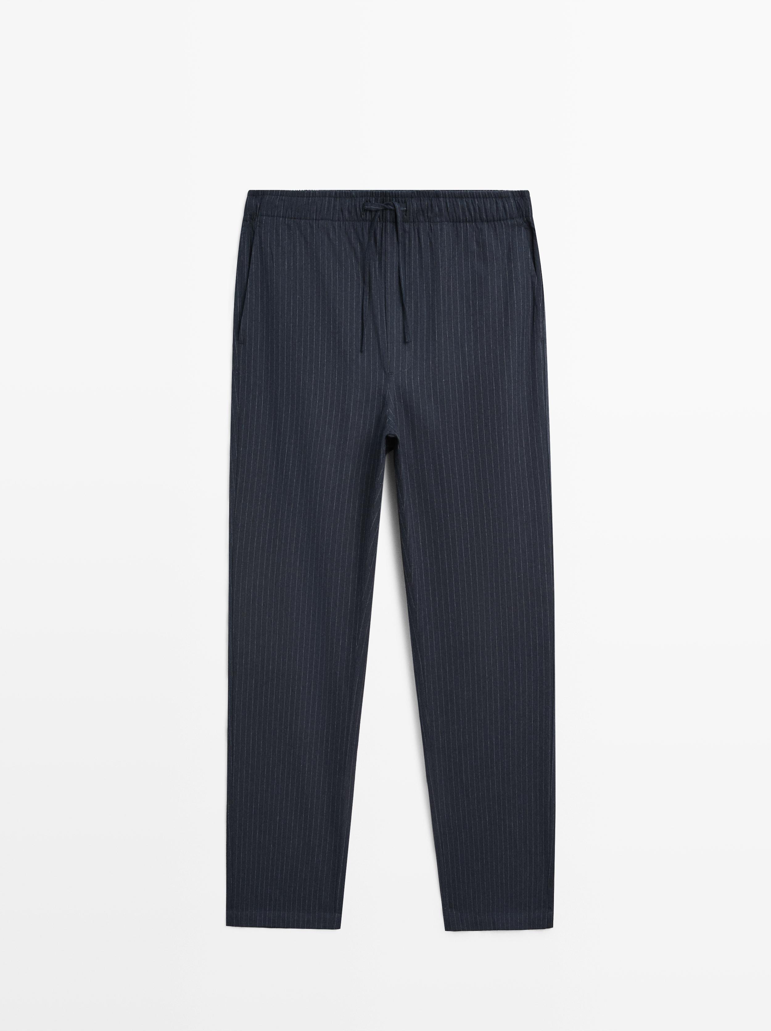100% cotton striped pyjamas with long sleeve T-shirt — BLUE (alternate view)
