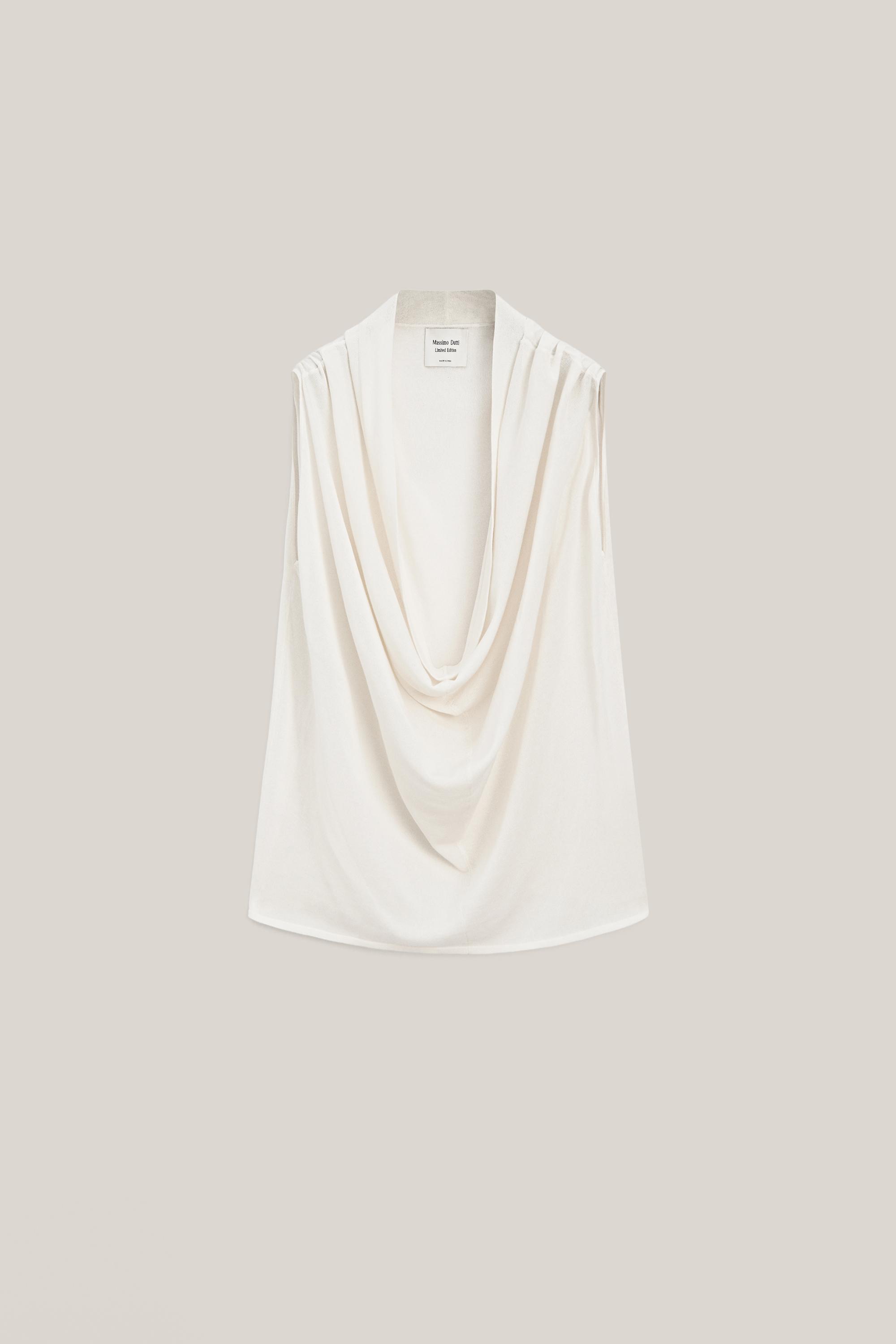 Silk blend top with cowl neckline - LIMITED EDITION — WHITE