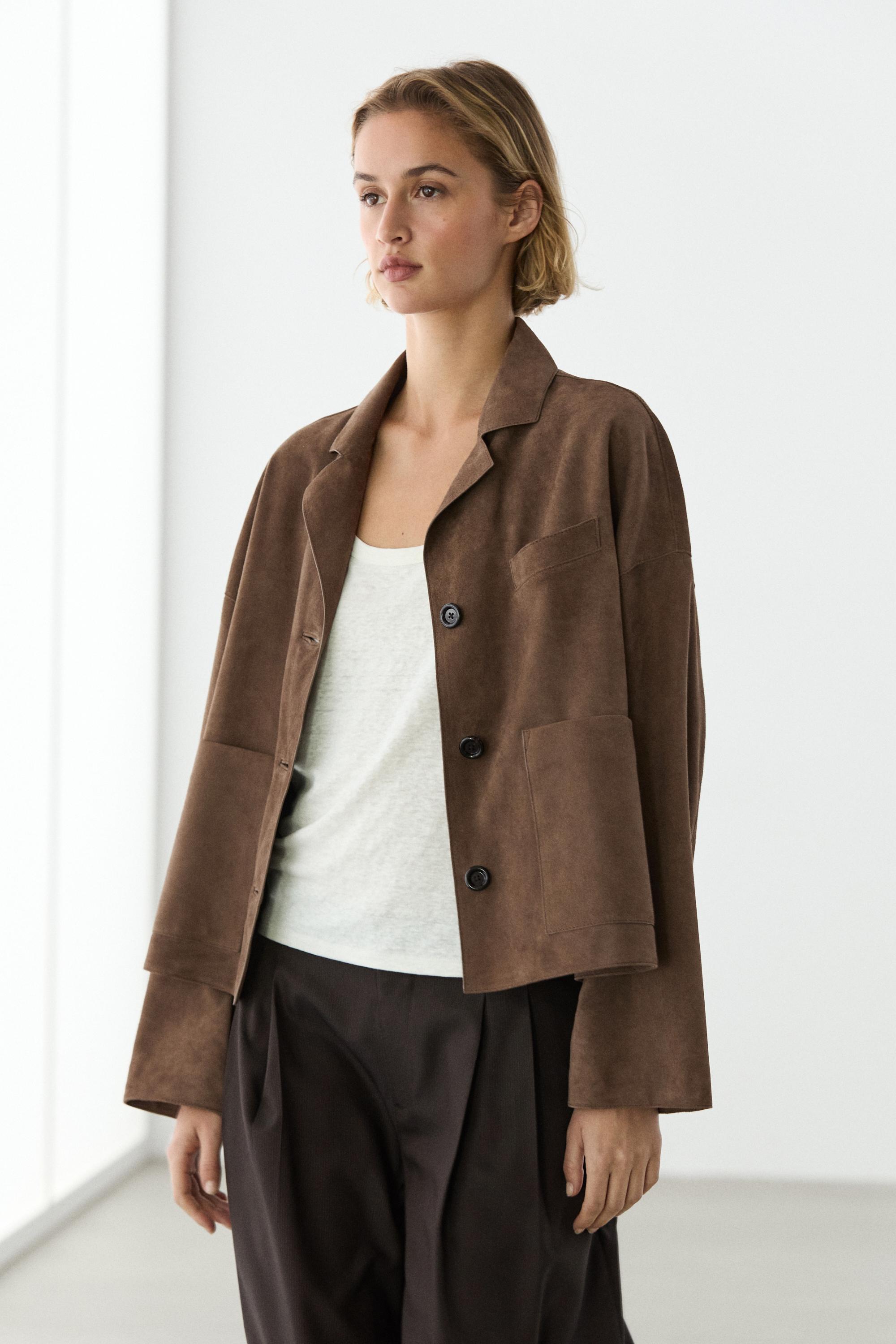 Flowing suede leather jacket — MOLE BROWN