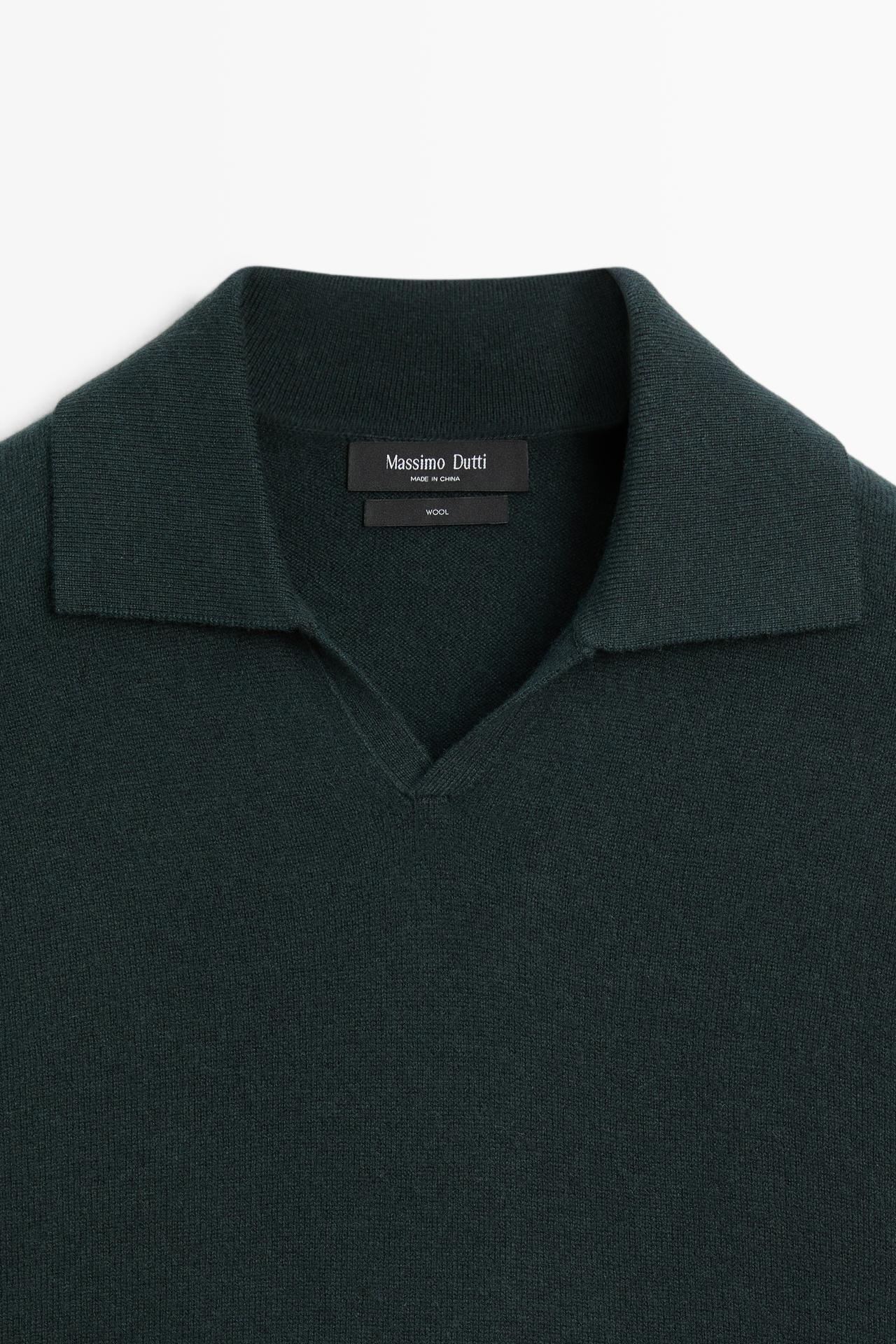 100% wool knit polo sweater — PETROLEUM