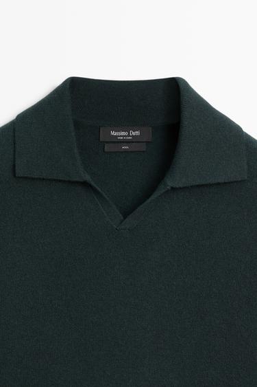 100% wool knit polo sweater — PETROLEUM 4