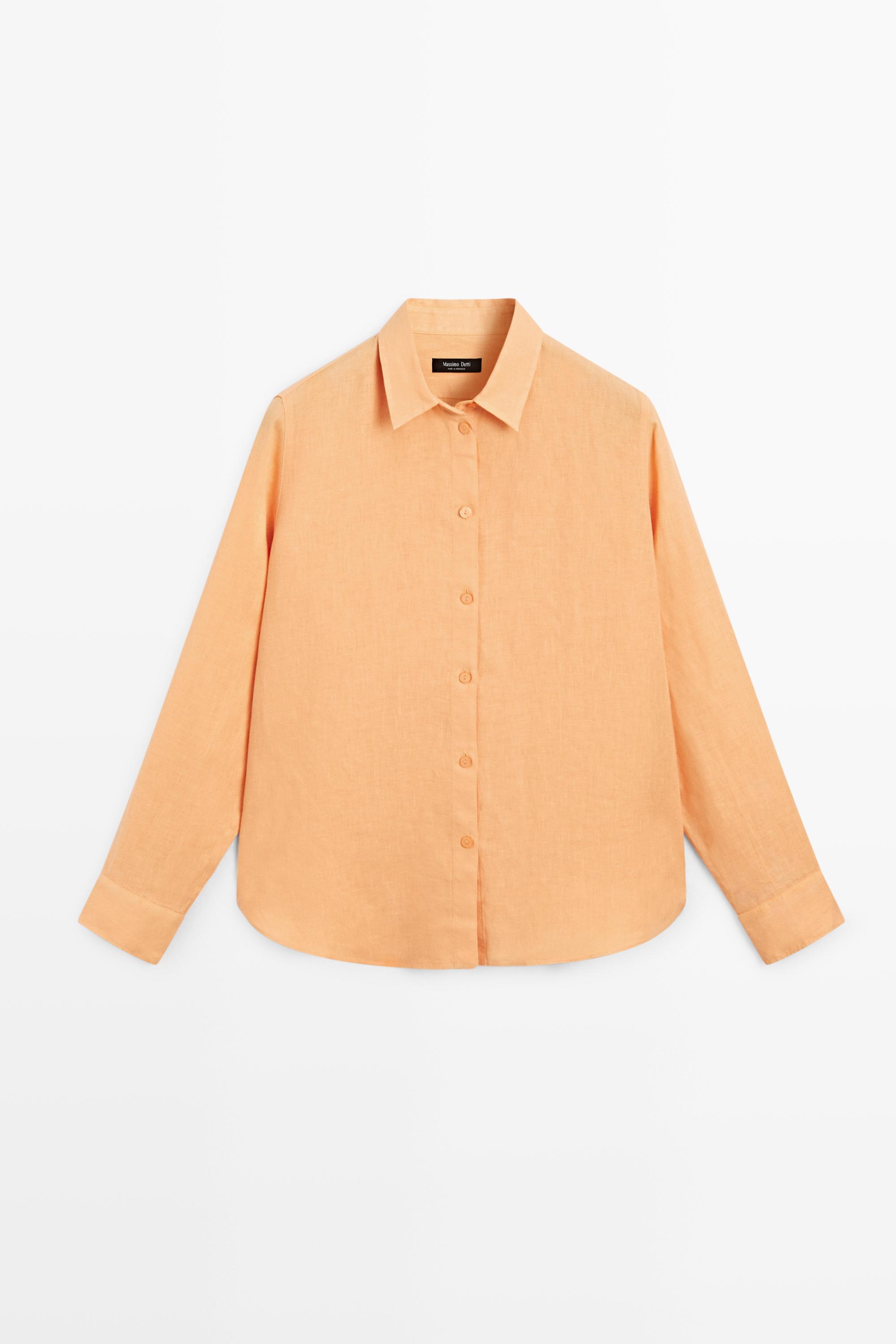 Flowing 100% linen shirt — TANGERINE