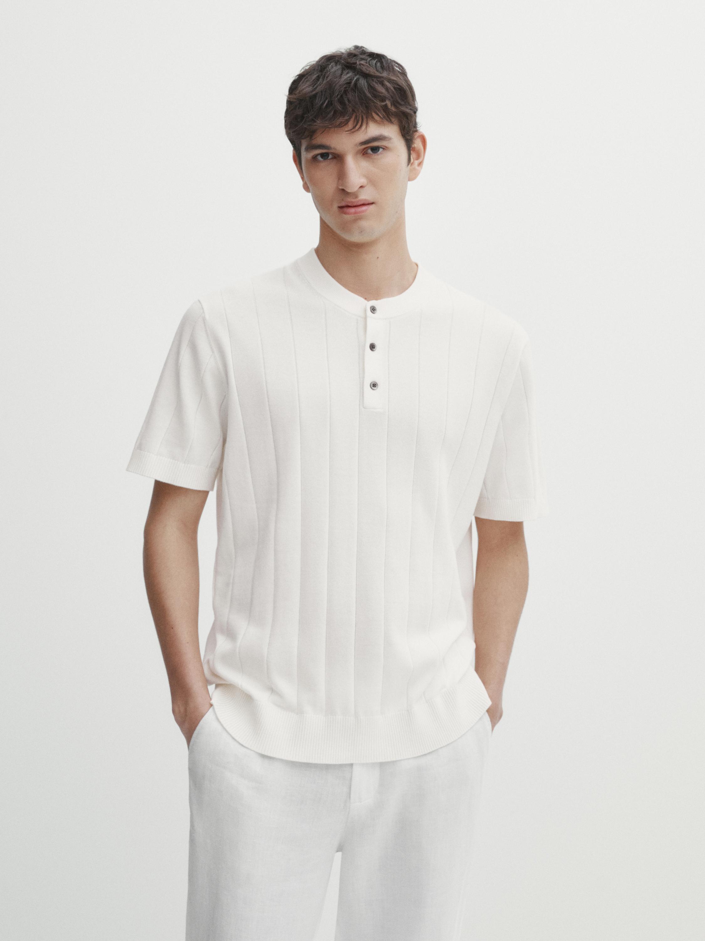 Short sleeve ribbed knit polo shirt
