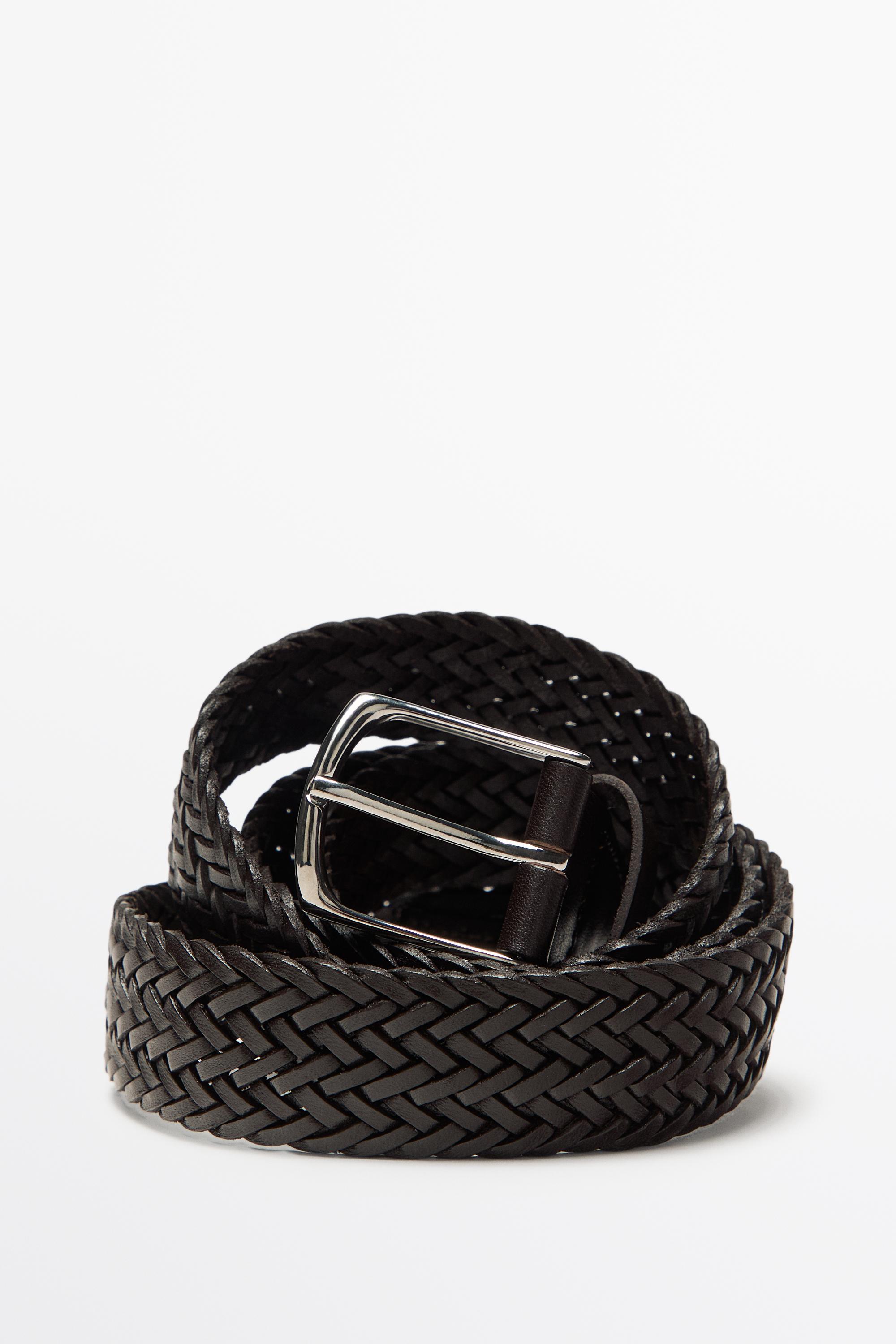Braided nappa leather belt — BROWN
