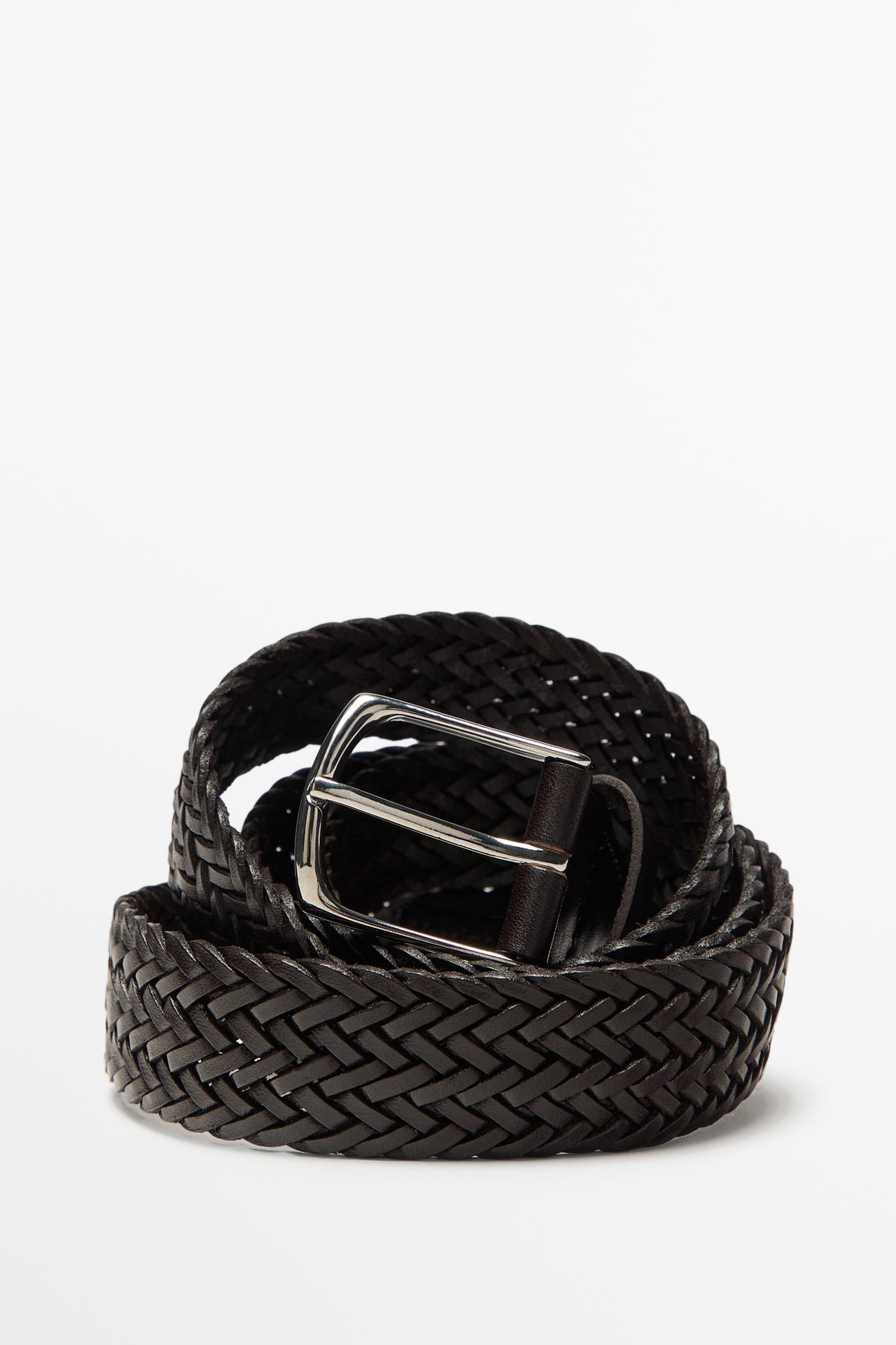 Braided nappa leather belt — BROWN