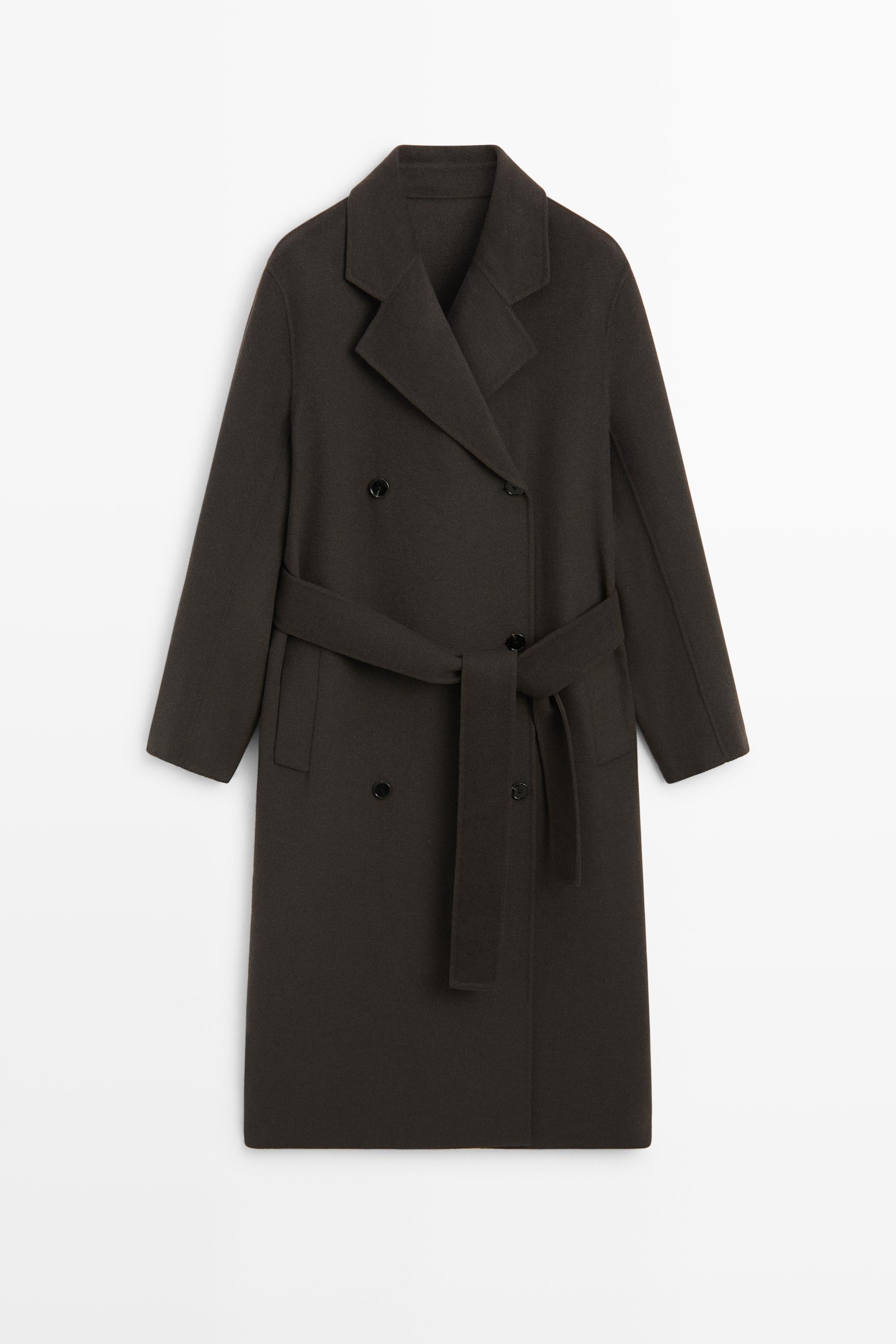 Long double-breasted coat with belt detail by Massimo Dutti