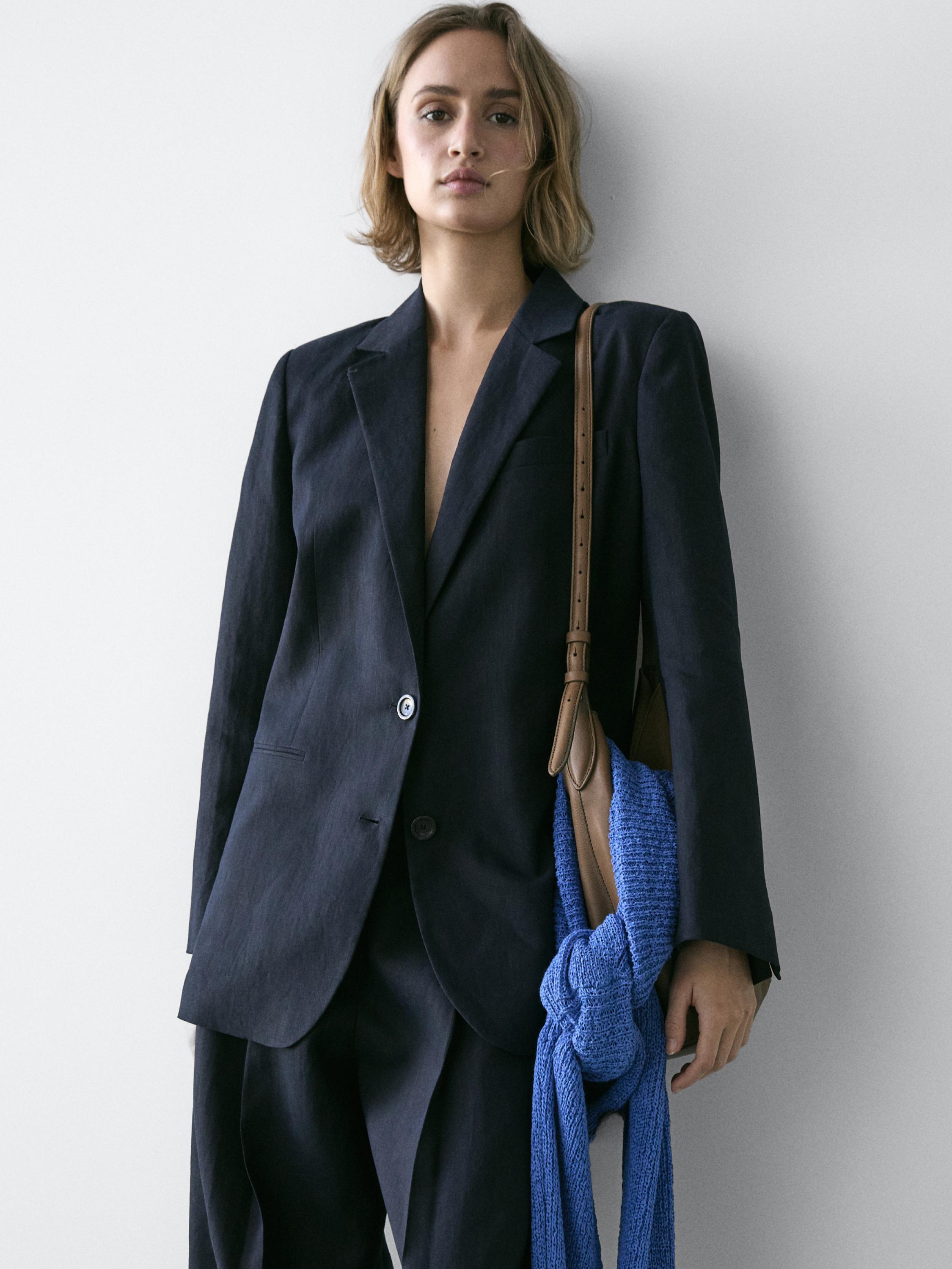 100% linen suit blazer — NAVY BLUE