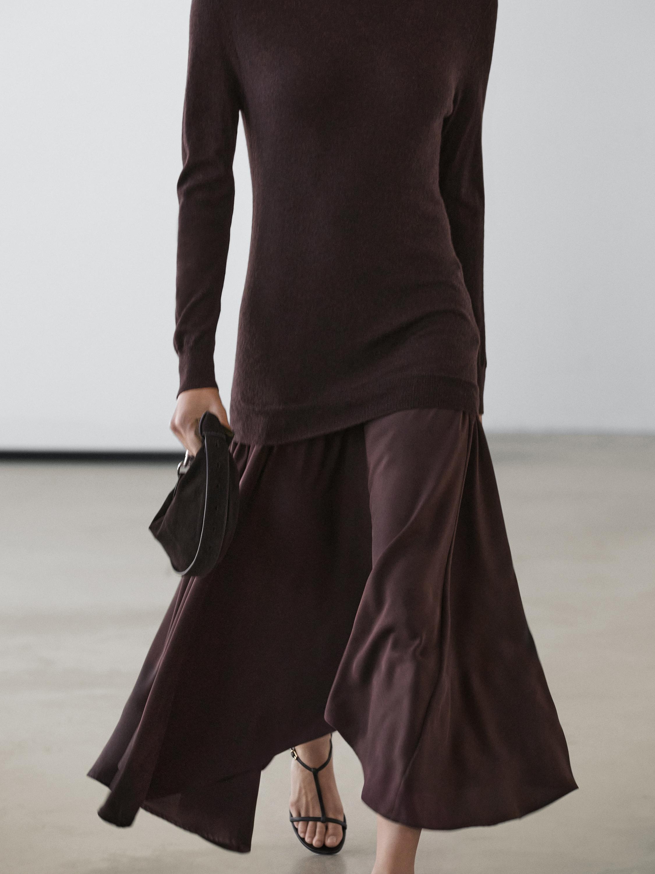 Wool blend knit dress with contrast detail — Chocolate