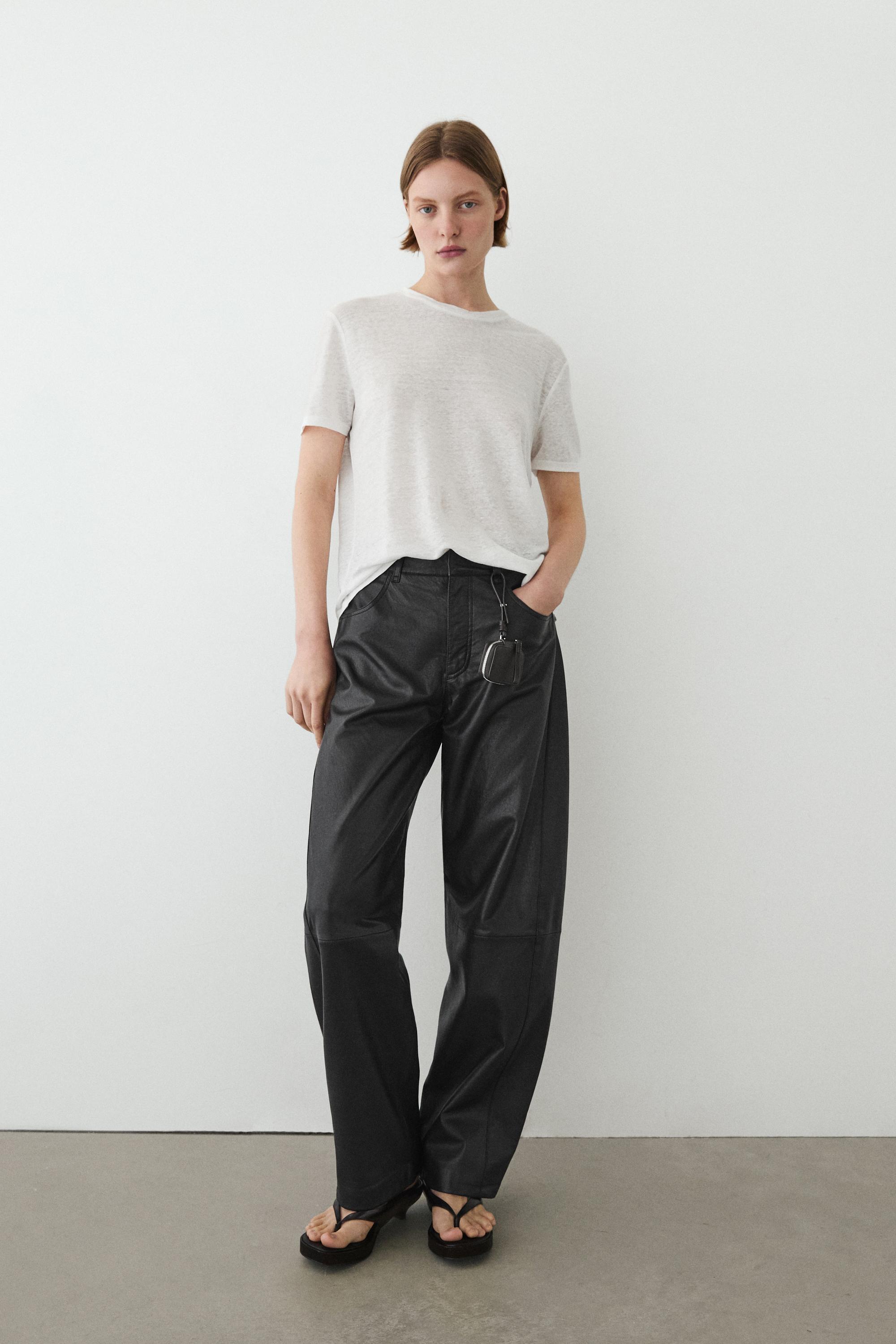 Balloon fit nappa leather trousers — BLACK