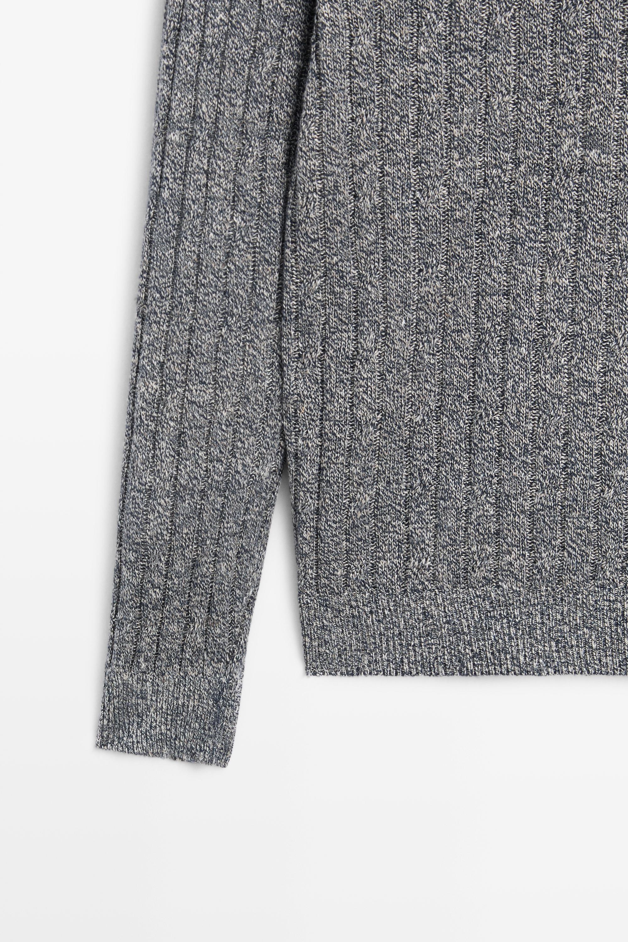 Linen cotton mouliné knit sweater — NAVY BLUE