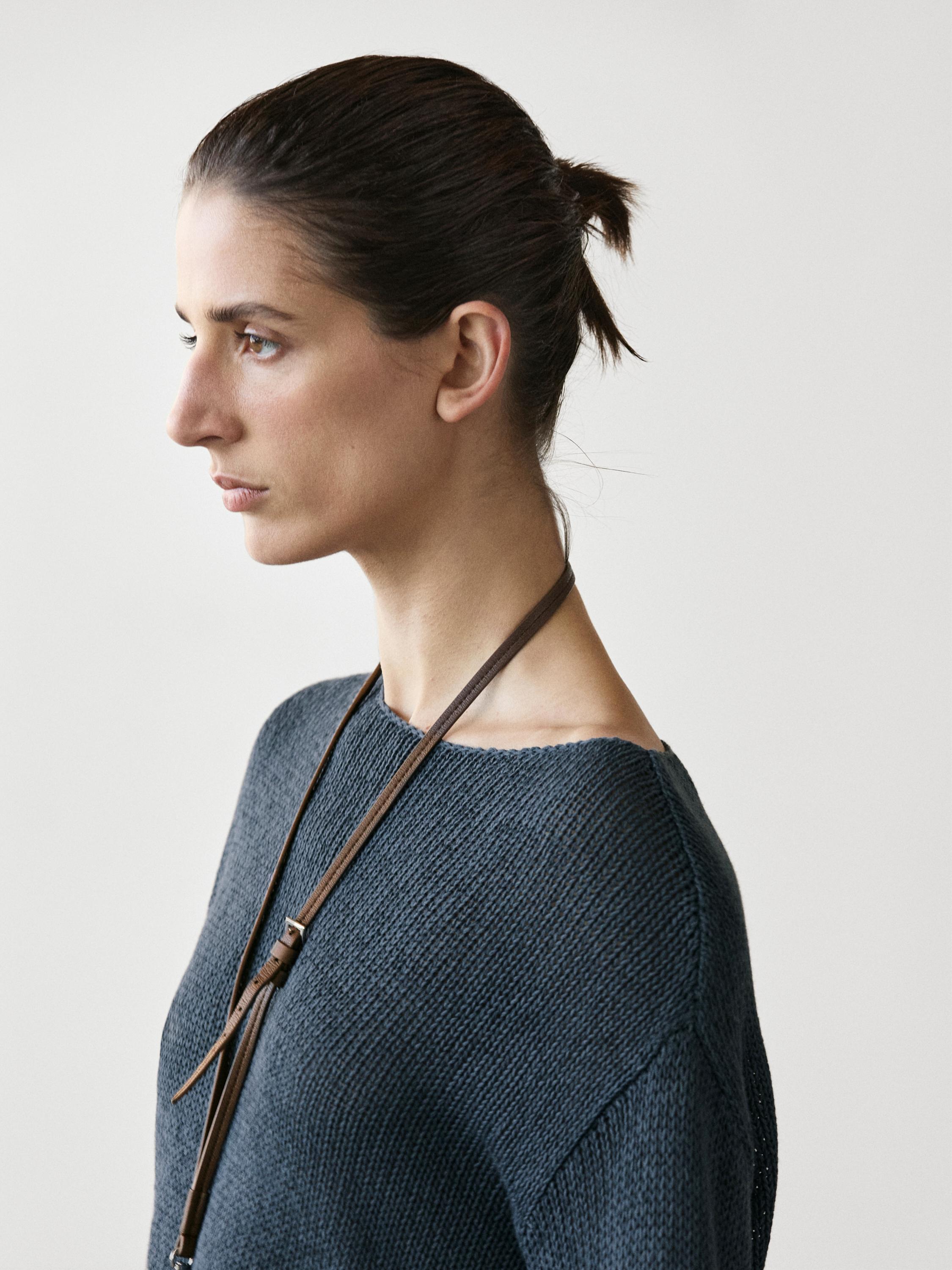 Cotton blend cutwork sweater — BLUE