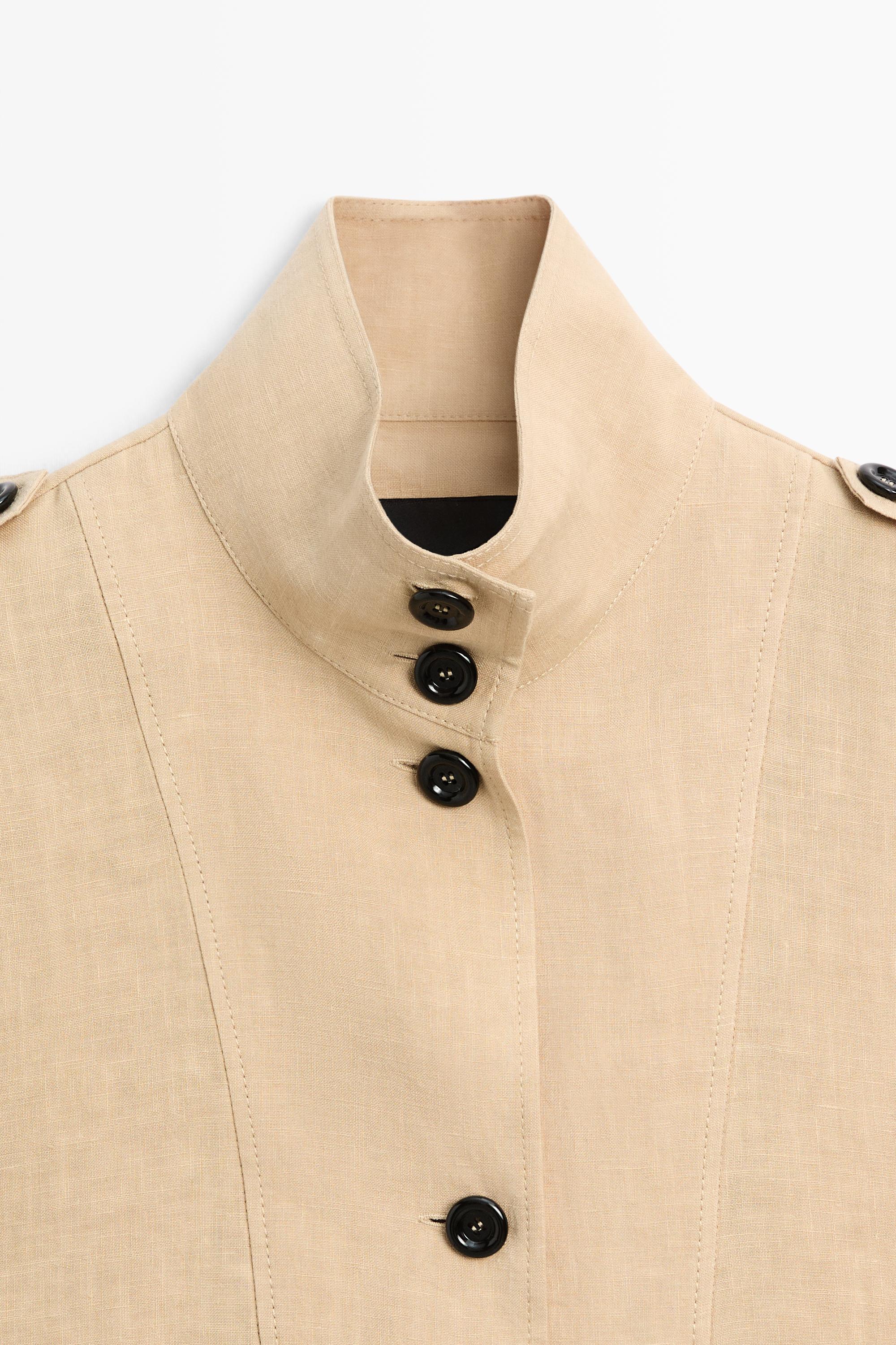 Massimo Dutti Fluid 100% Linen Bomber Jacket In Brown