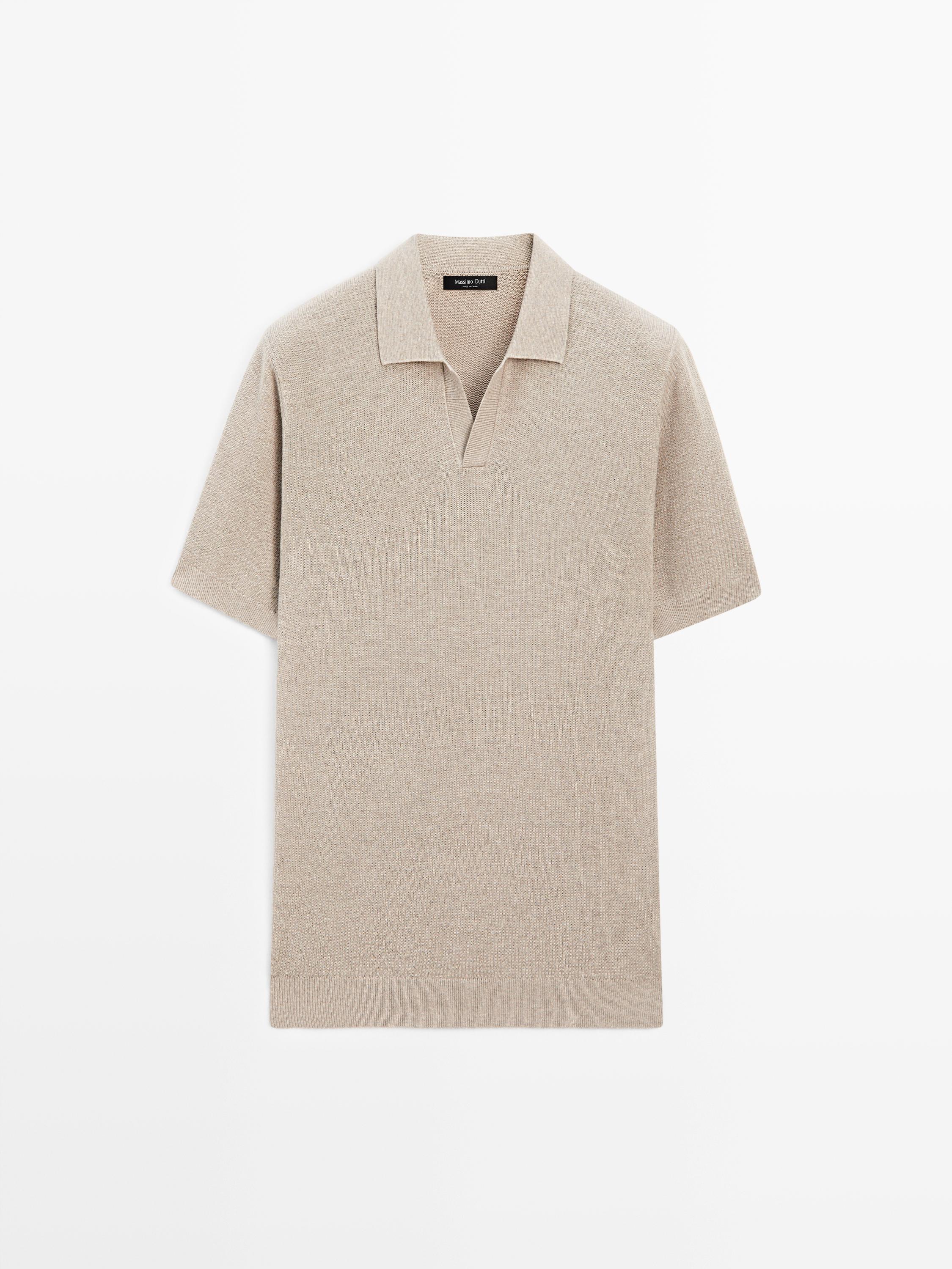 100% cotton knit polo sweater — BEIGE