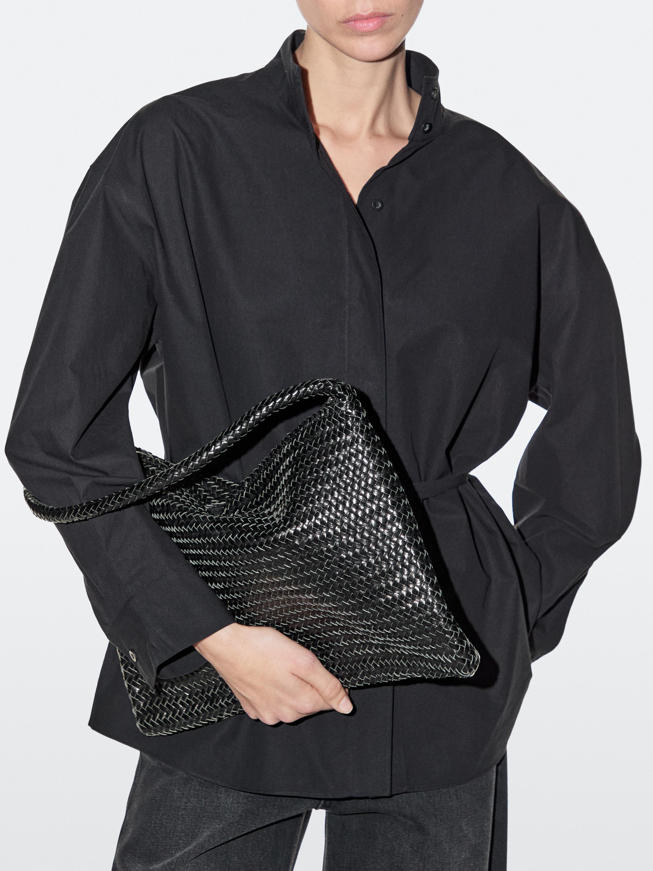 Mid-sized braided leather shoulder bag — BLACK