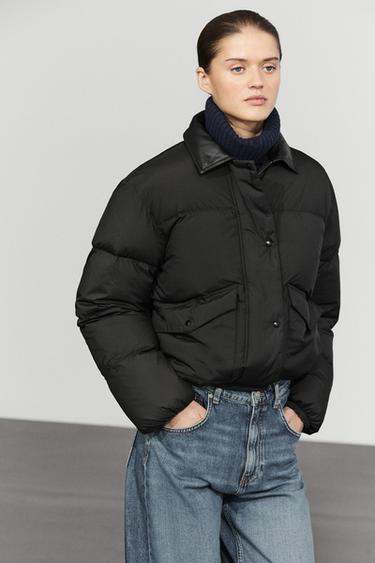 Down bomber jacket with nappa leather collar — BLACK 3