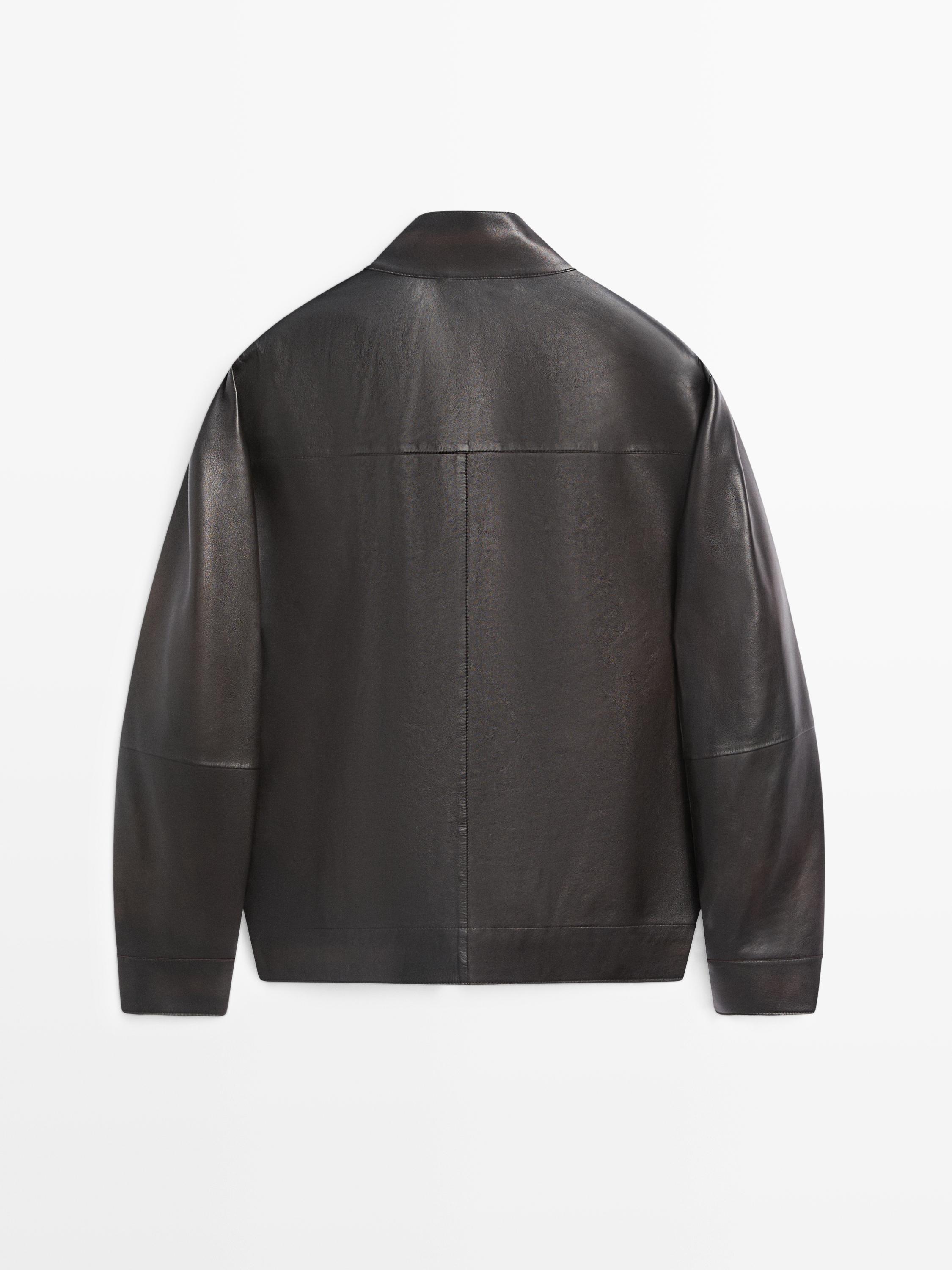 Distressed effect nappa leather jacket — BROWN
