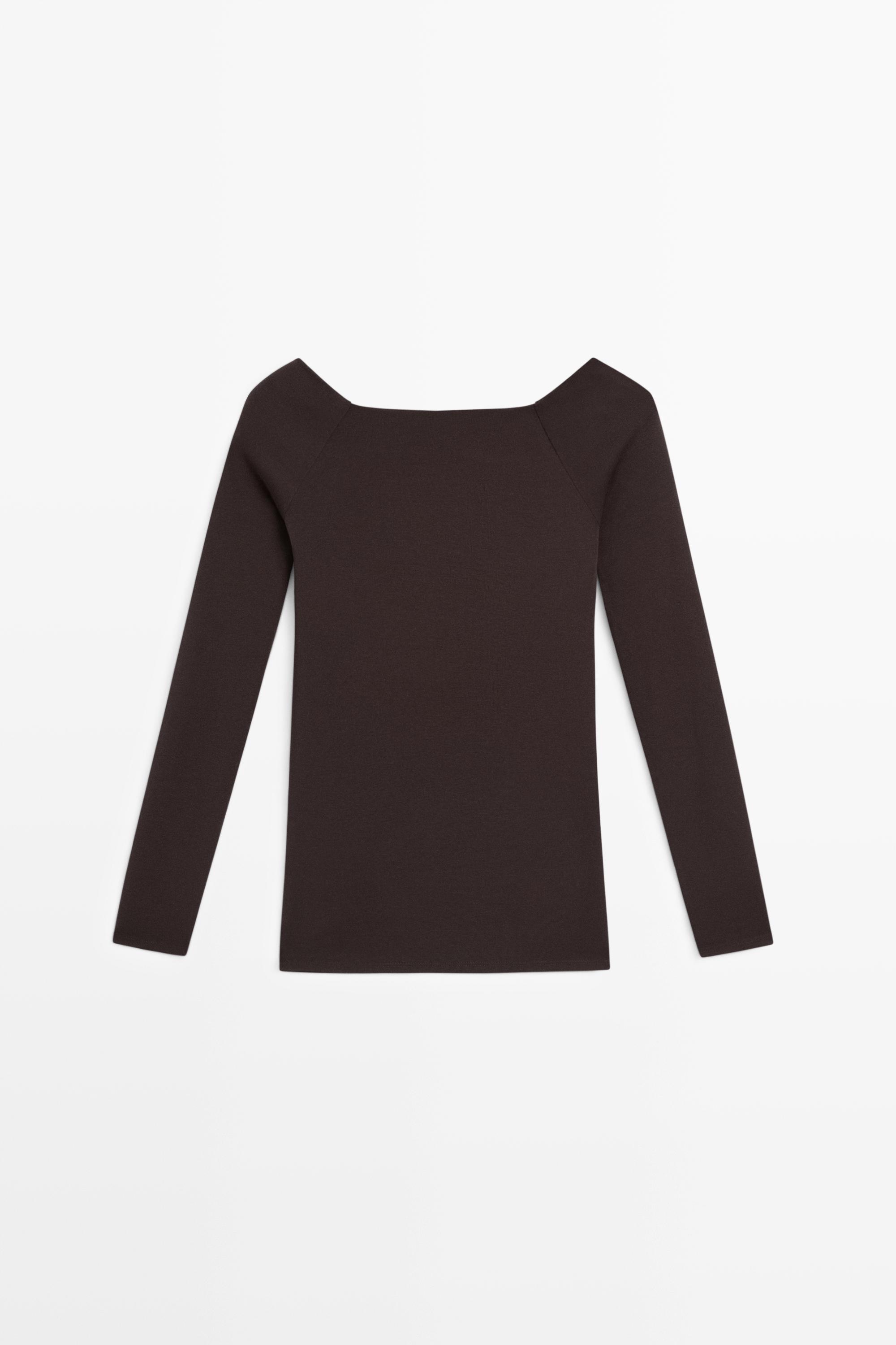 Stretch long sleeve top — BROWN