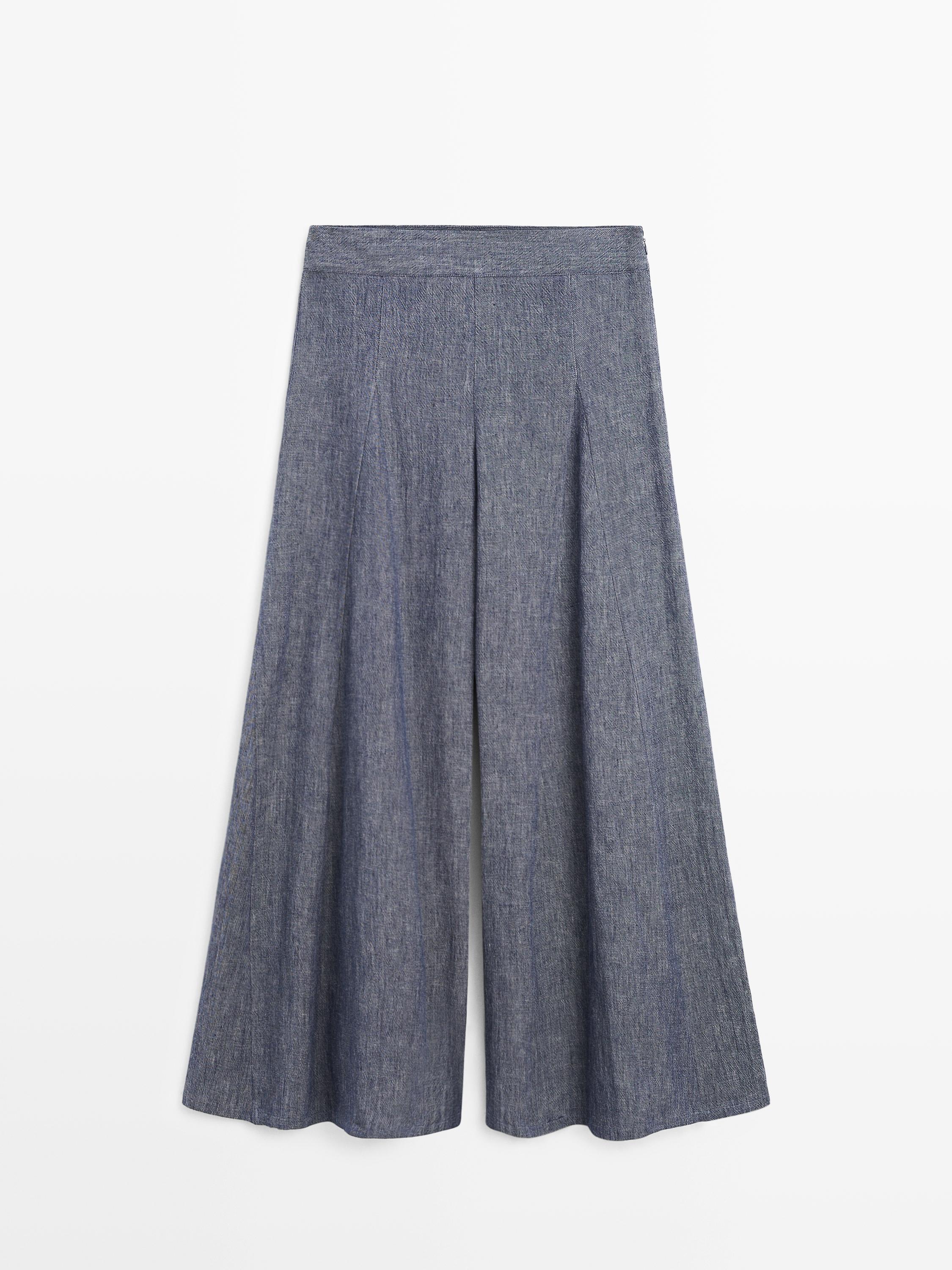 Pleated palazzo trousers — Dark Blue