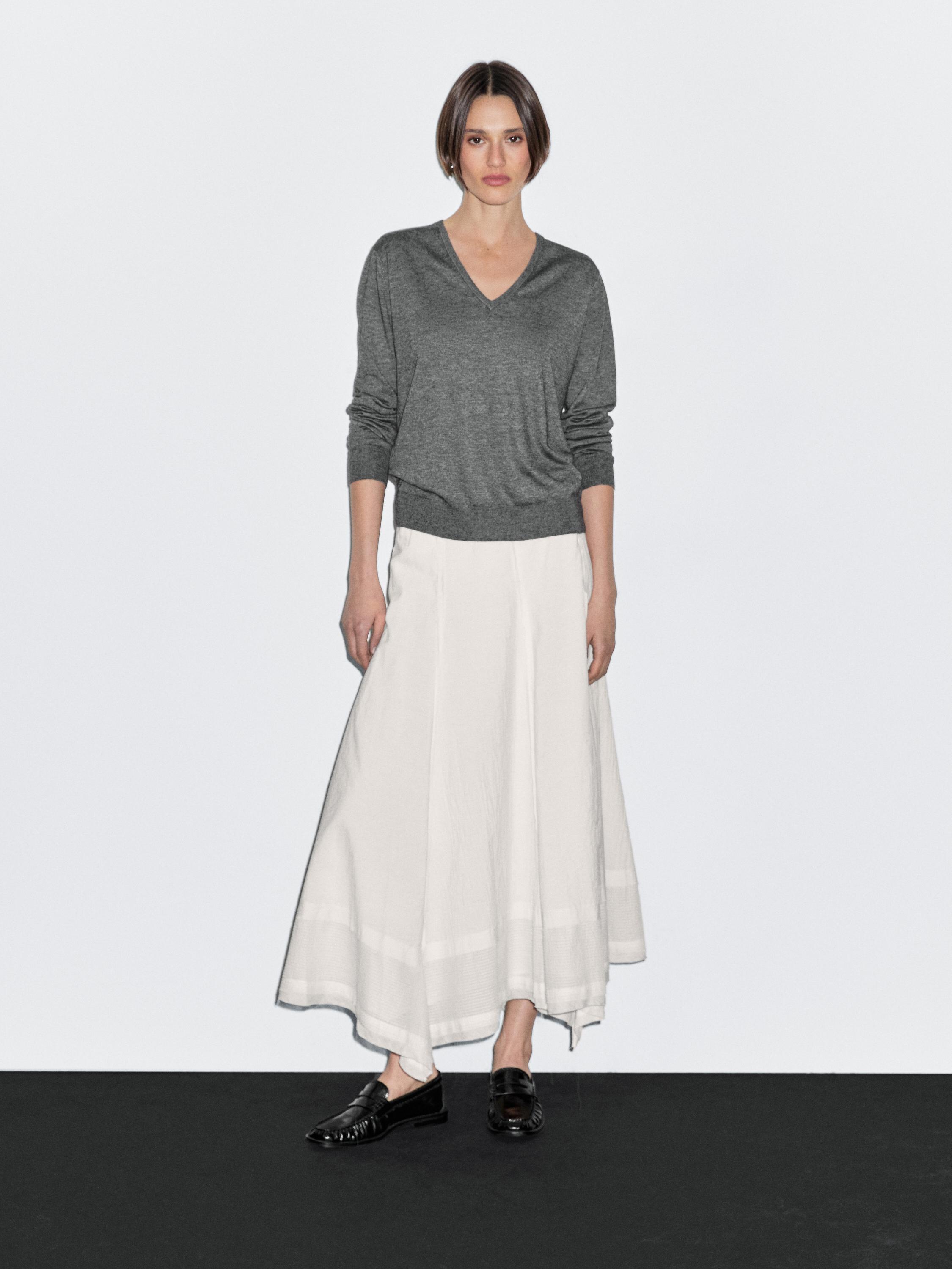 Wool blend V-neck knit sweater