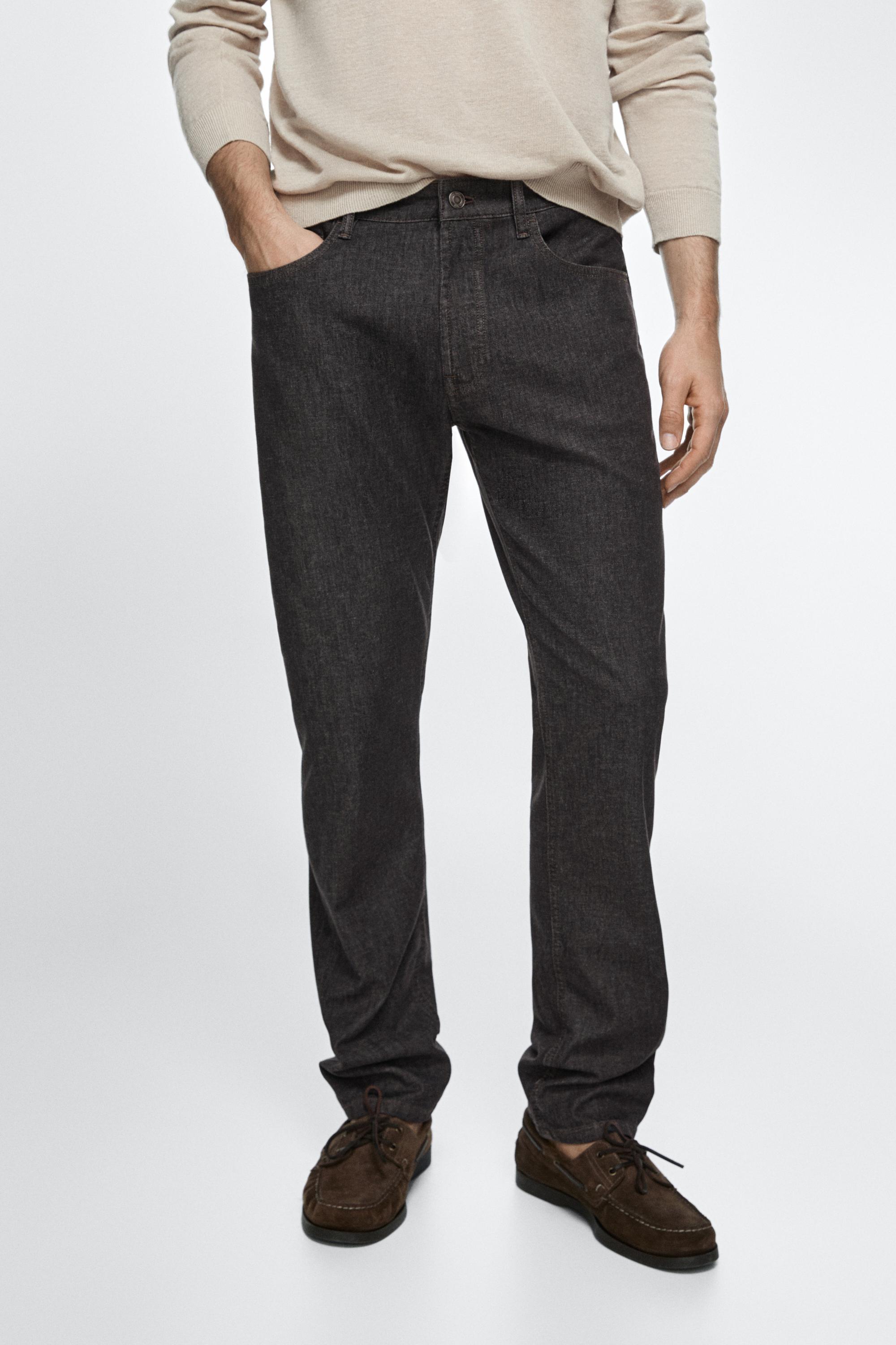 Lightweight tapered fit denim-effect trousers