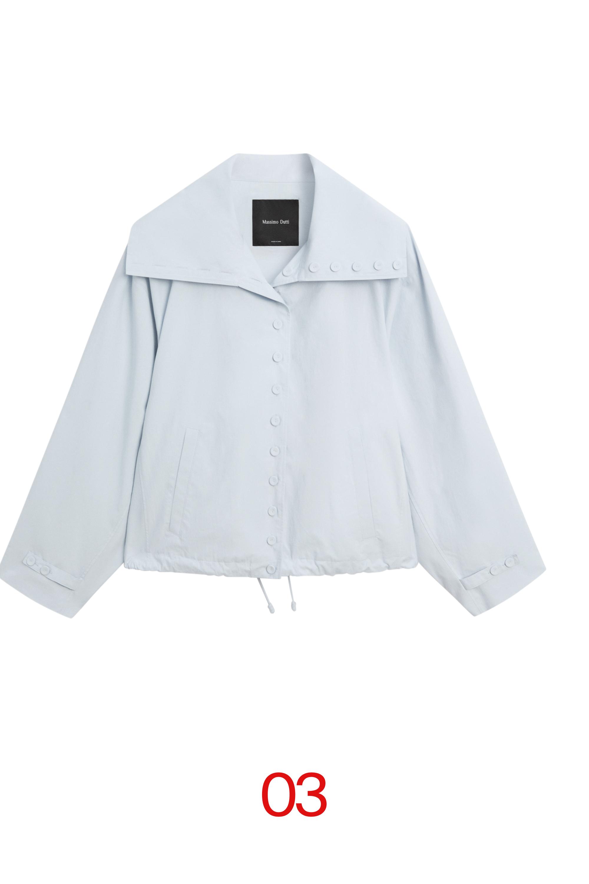 Cropped button-detail bomber jacket — FADED BLUE