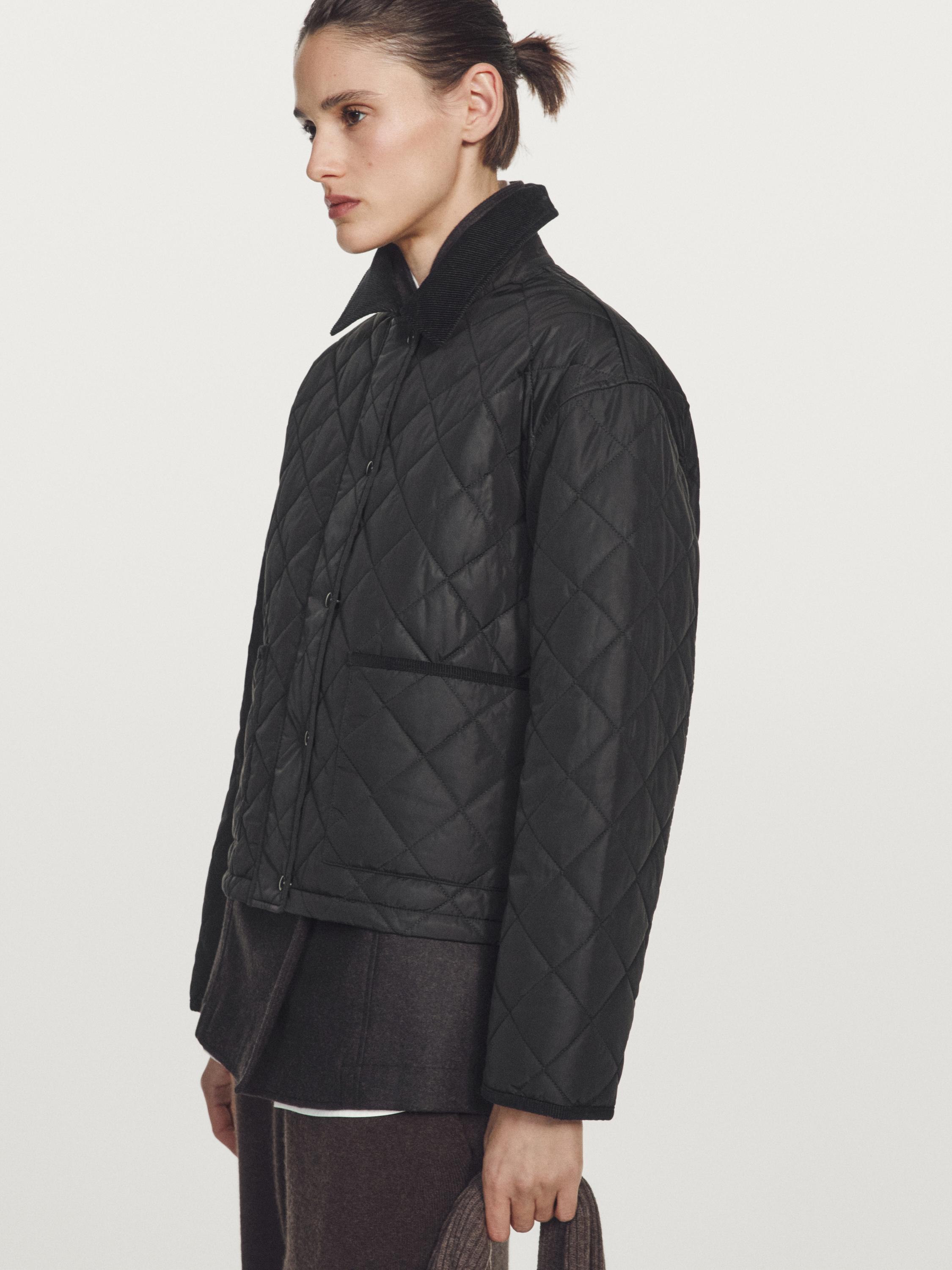 Short lightweight quilted jacket with corduroy detail