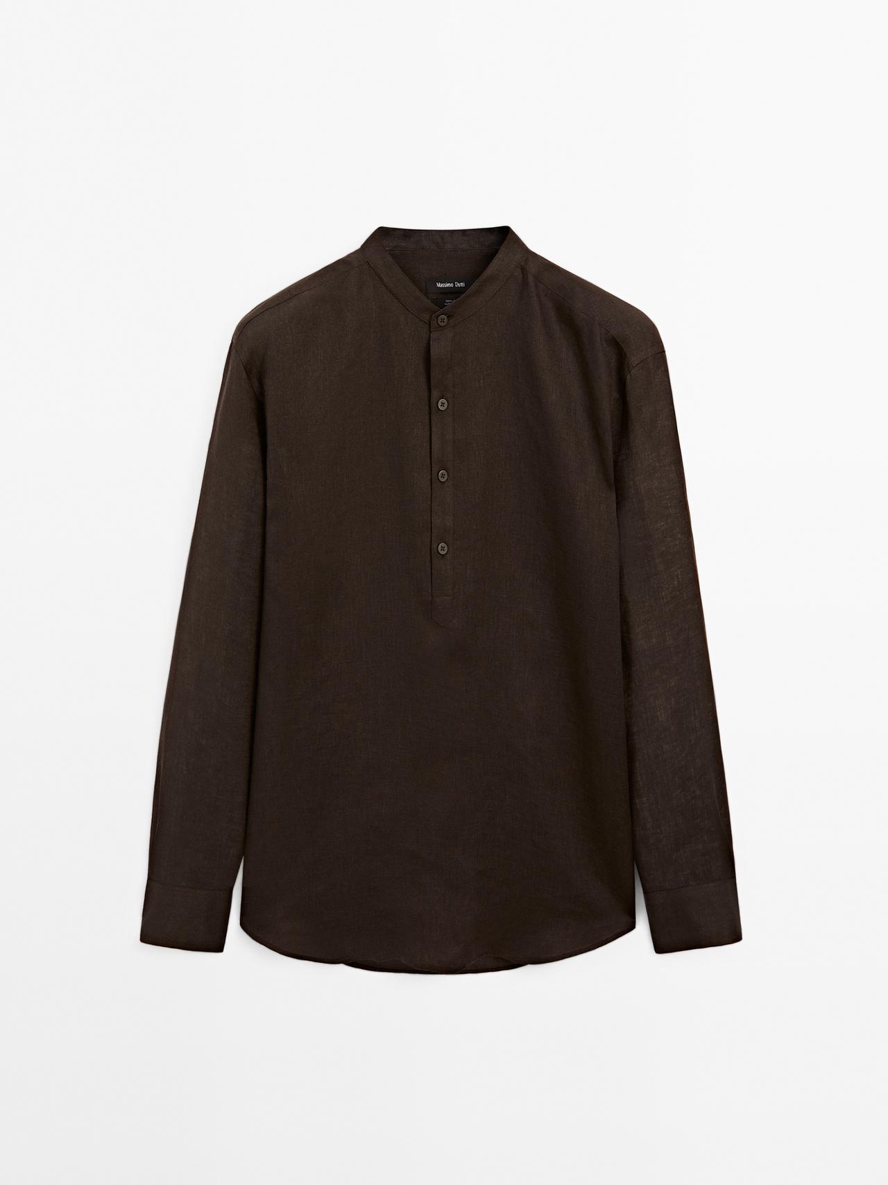 Massimo Dutti - Herre - Regular Fit Skjorte Med Ståkrave - Chokolade - Xl