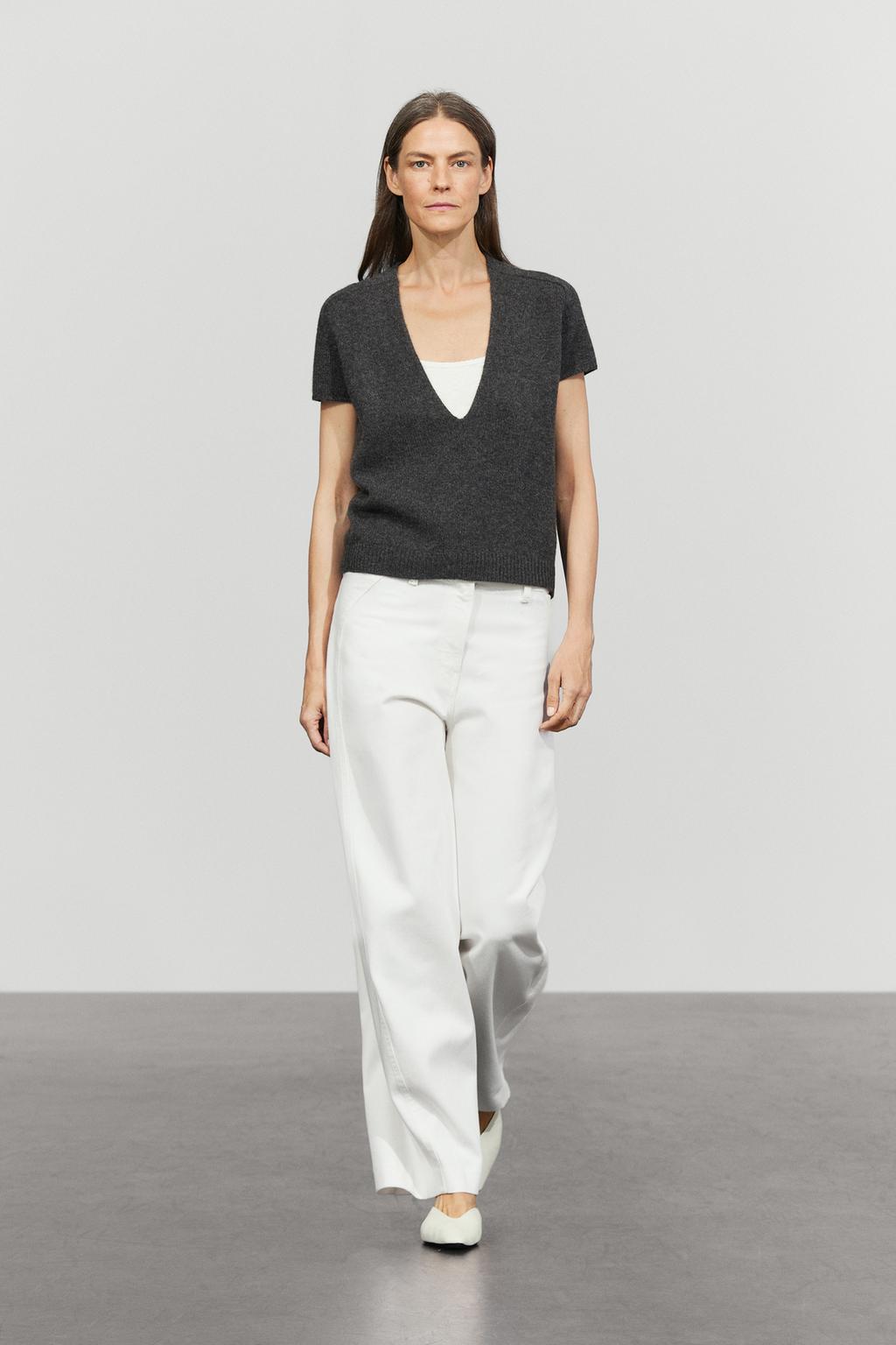 Massimo Dutti 100% kaşmir trikotaj qısaqol sviter