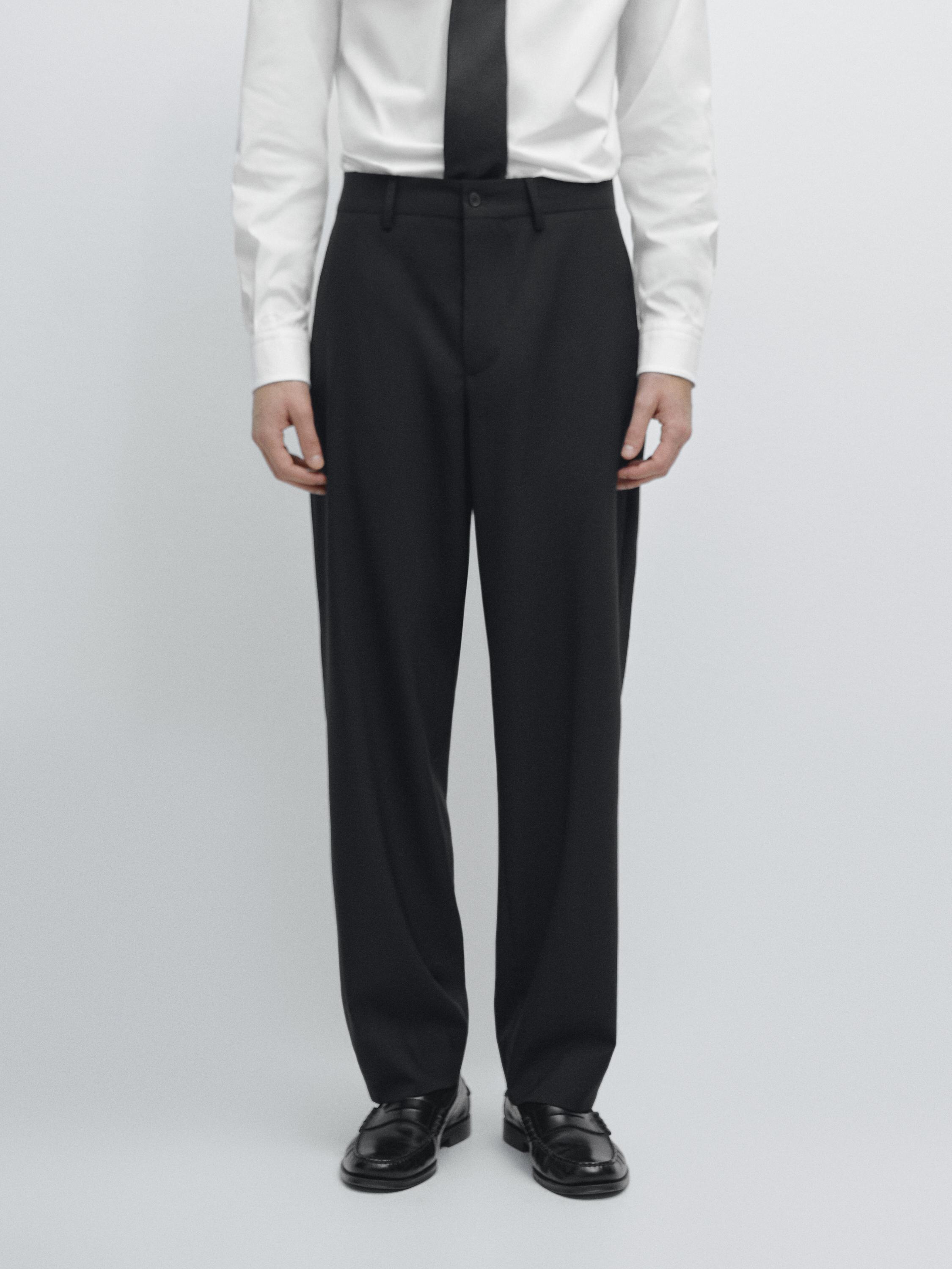 Wide-leg wool suit trousers