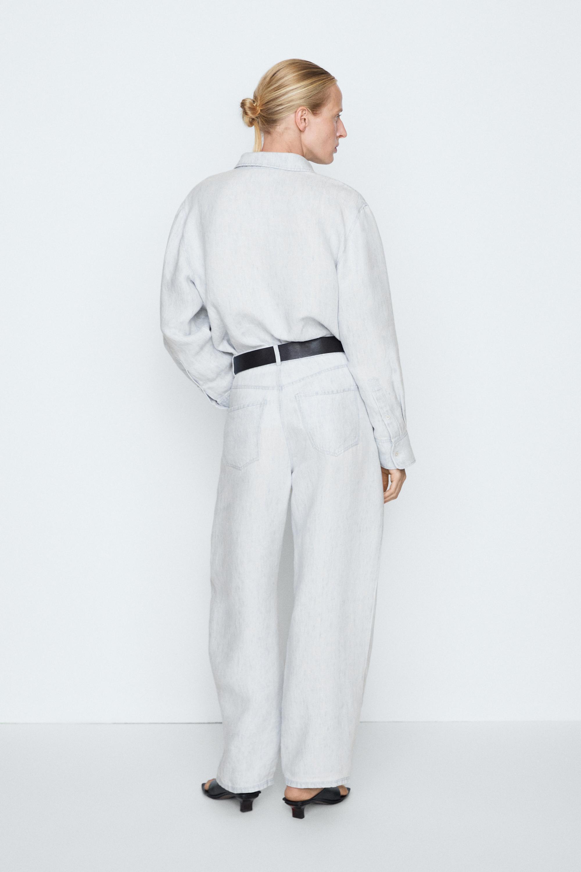 100% linen barrel fit pants - STUDIO — Light Blue