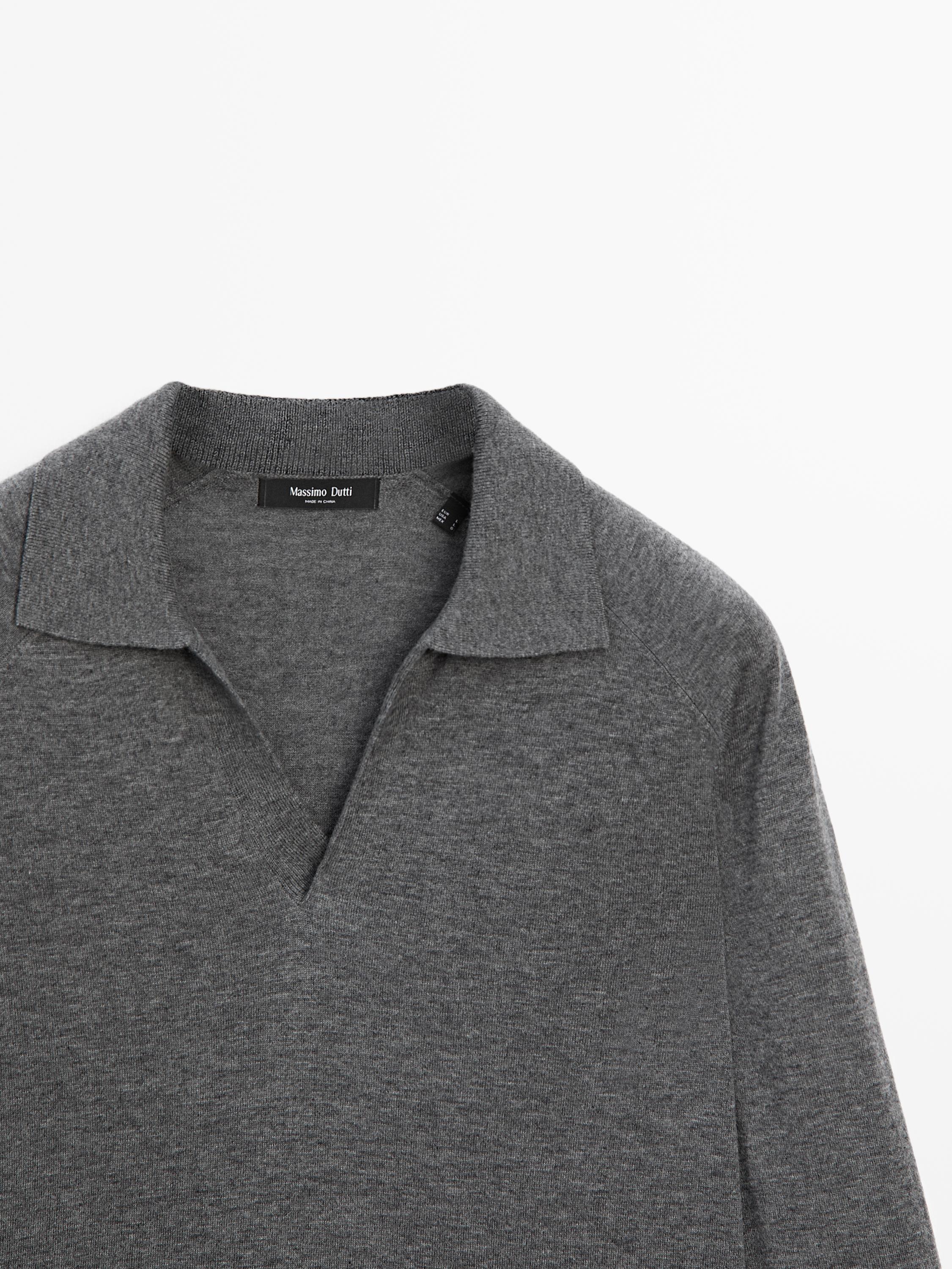 Wool blend knit sweater with polo collar