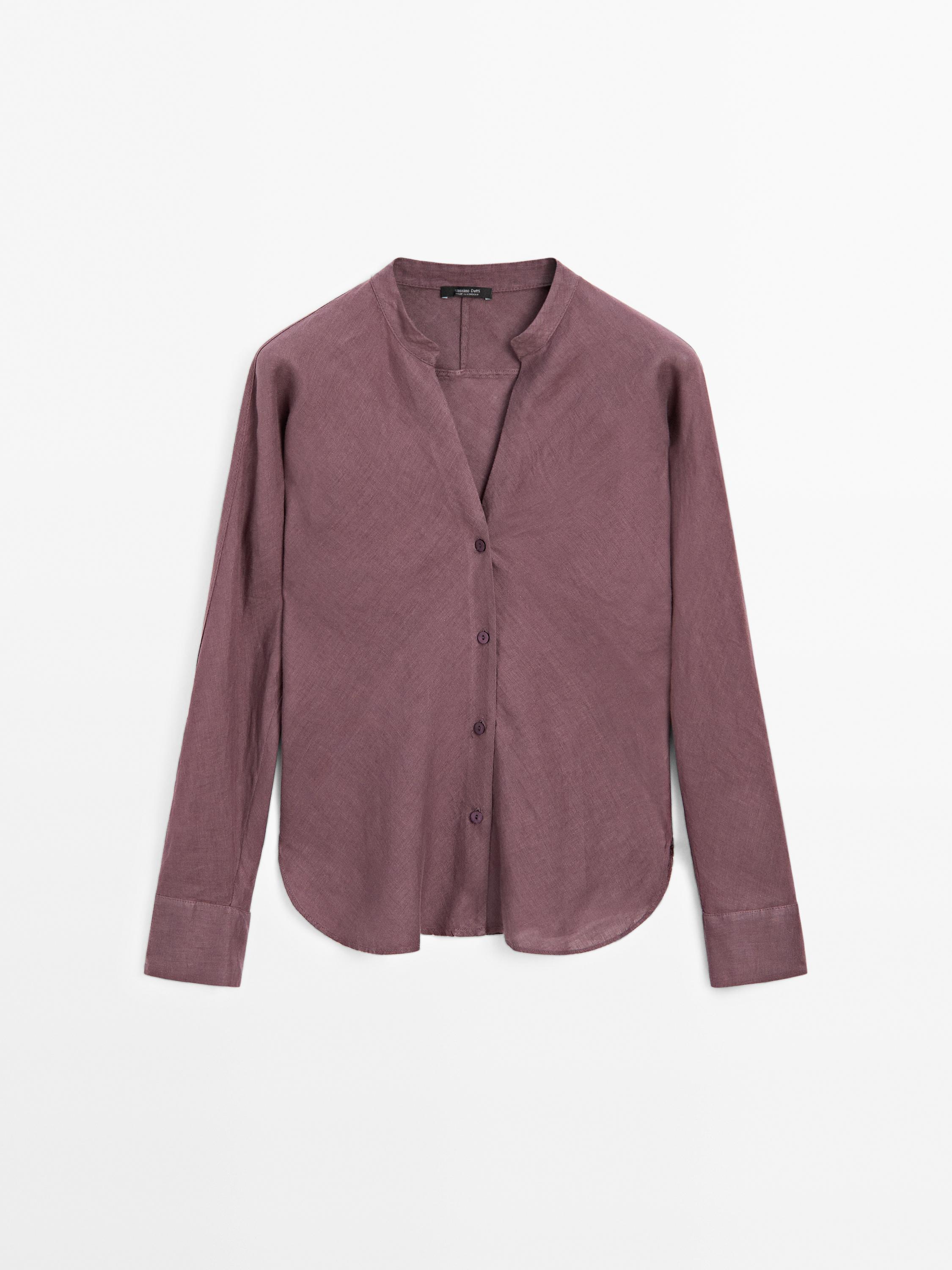 Flowing linen shirt with stand collar