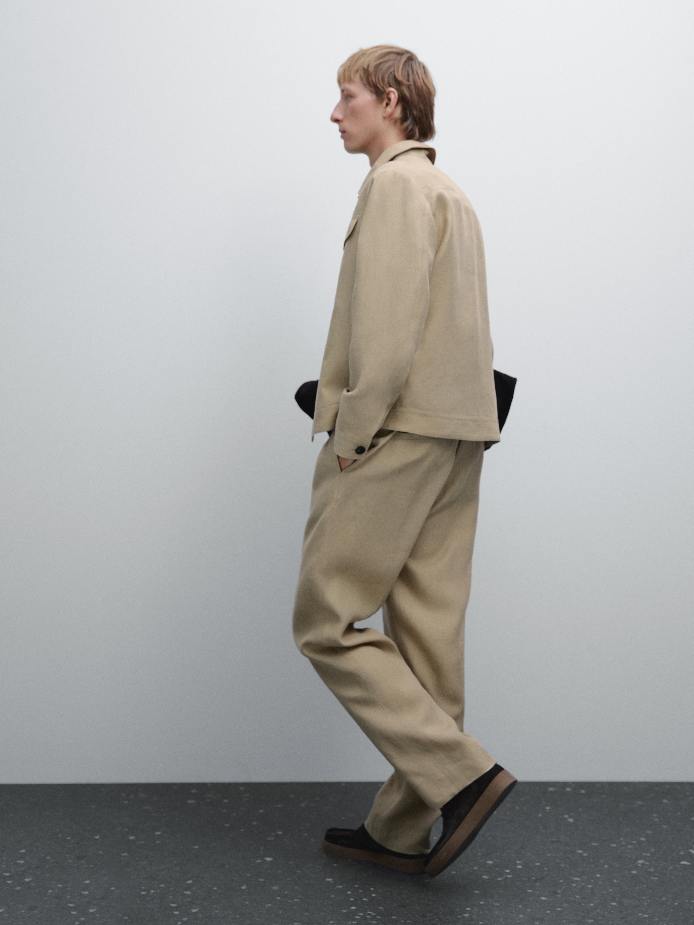 100% linen total look wide-leg trousers