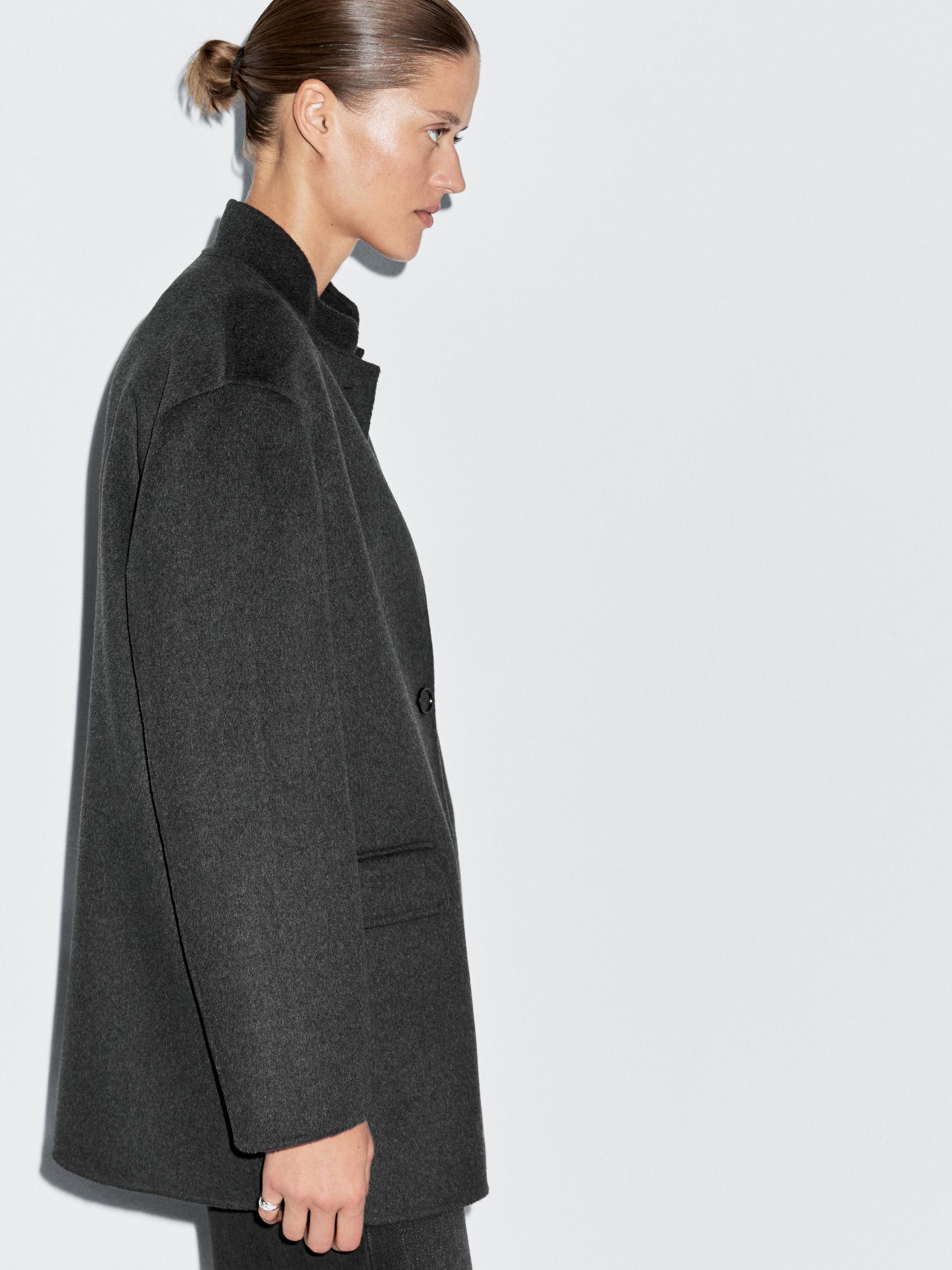 Cappotto Con Collo Alto In Misto Lana - Grigio Scuro - S - Massimo Dutti - Femminile