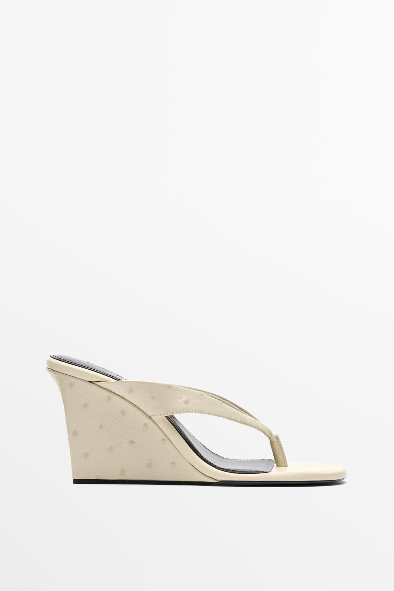 Leather wedge sandal — CREAM