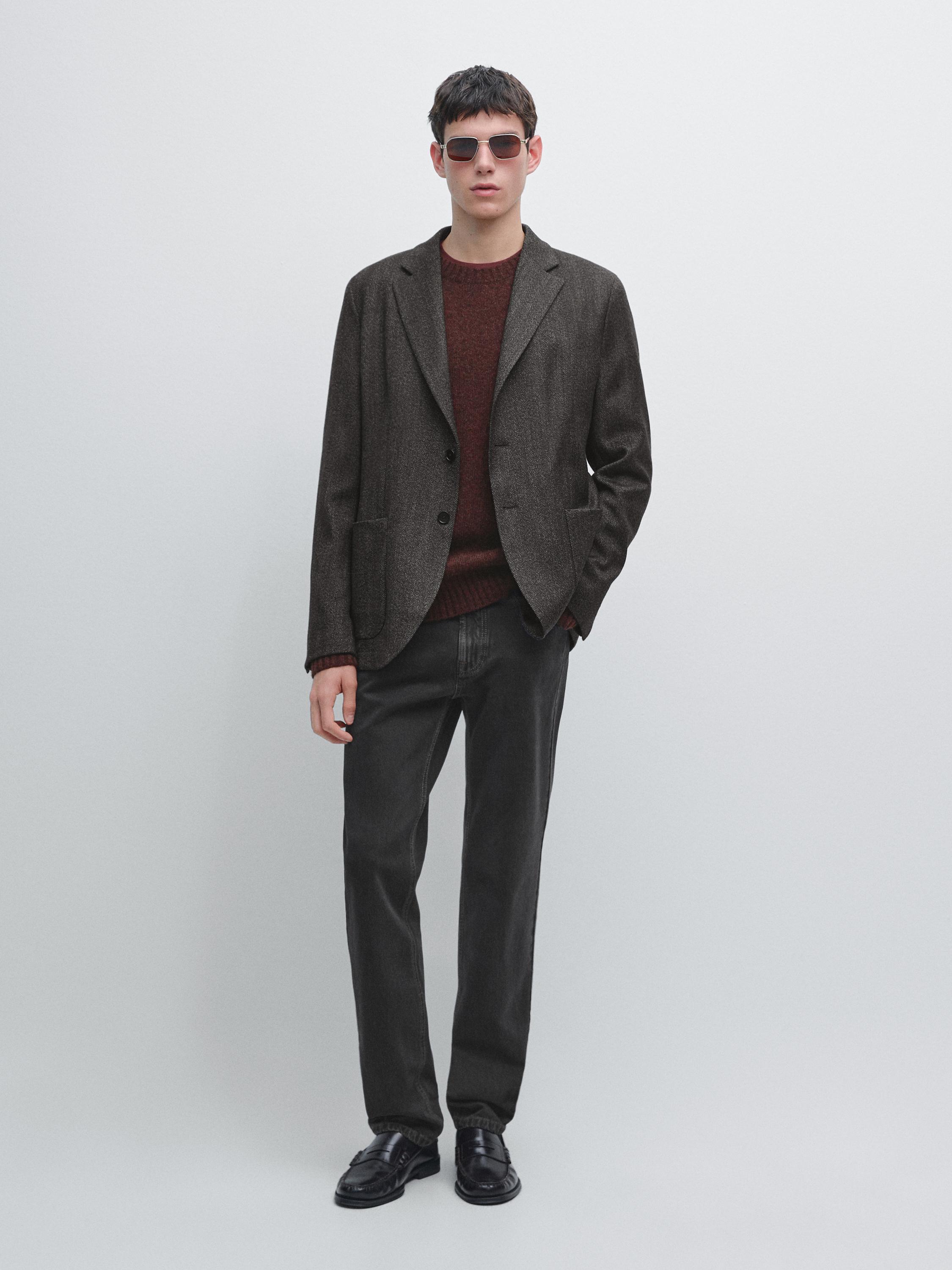 Herringbone wool blend blazer — CHARCOAL
