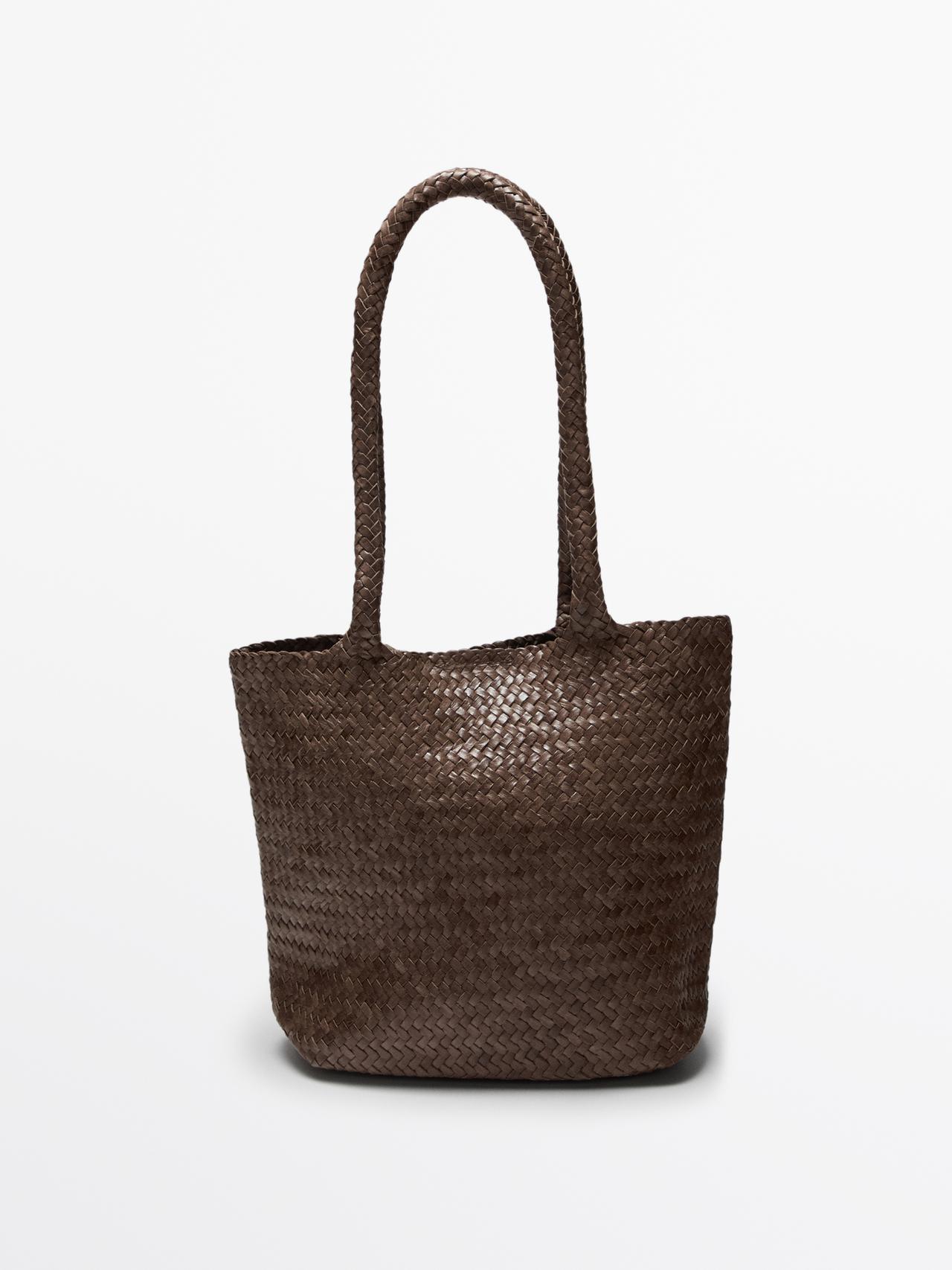 Massimo Dutti - Dame - Mellemstor Shoppertaske I Flettet Nappaskind - Brun - 01