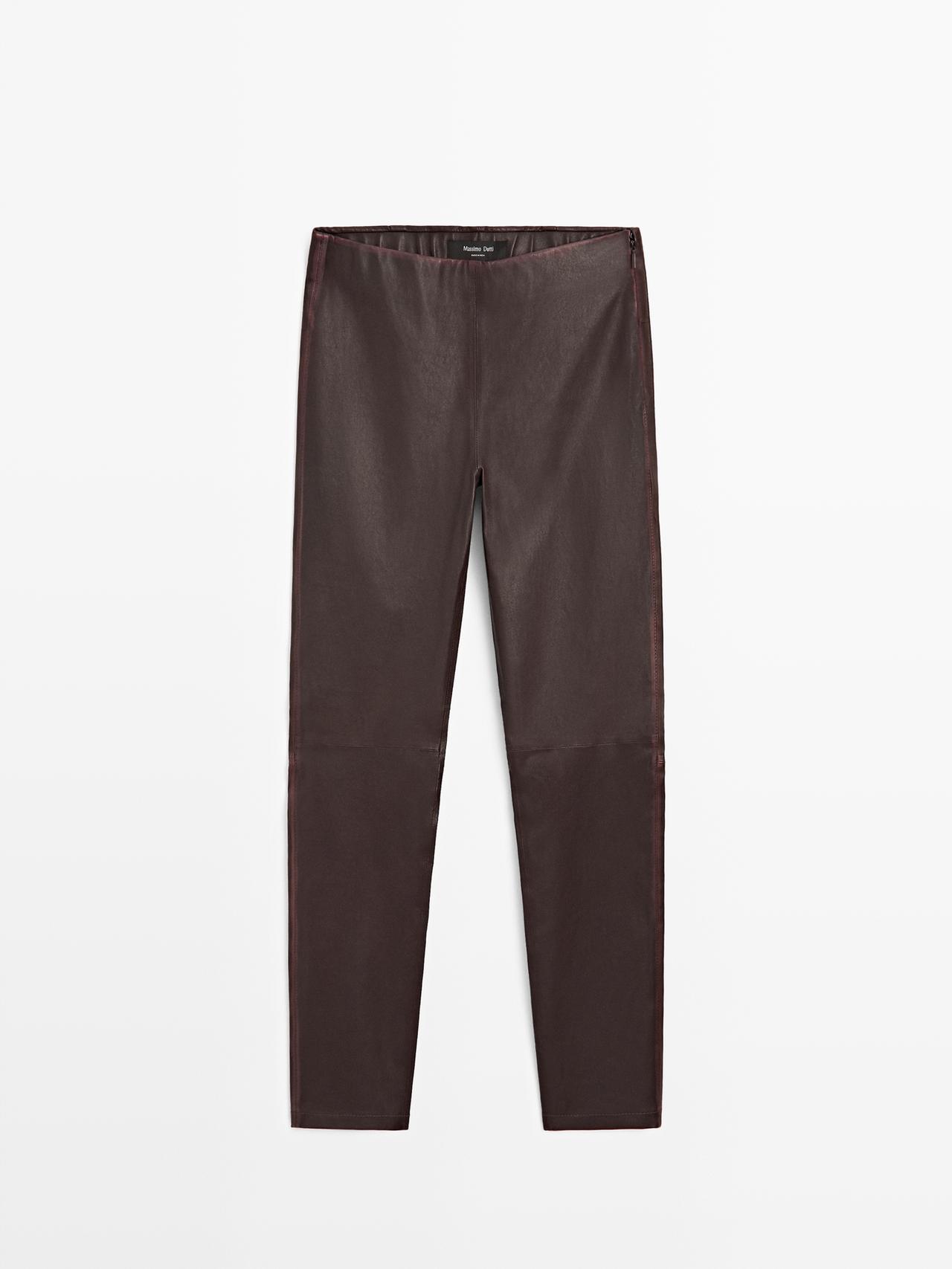 Leggings In Pelle Nappata - Marrone - M - Massimo Dutti - Femminile
